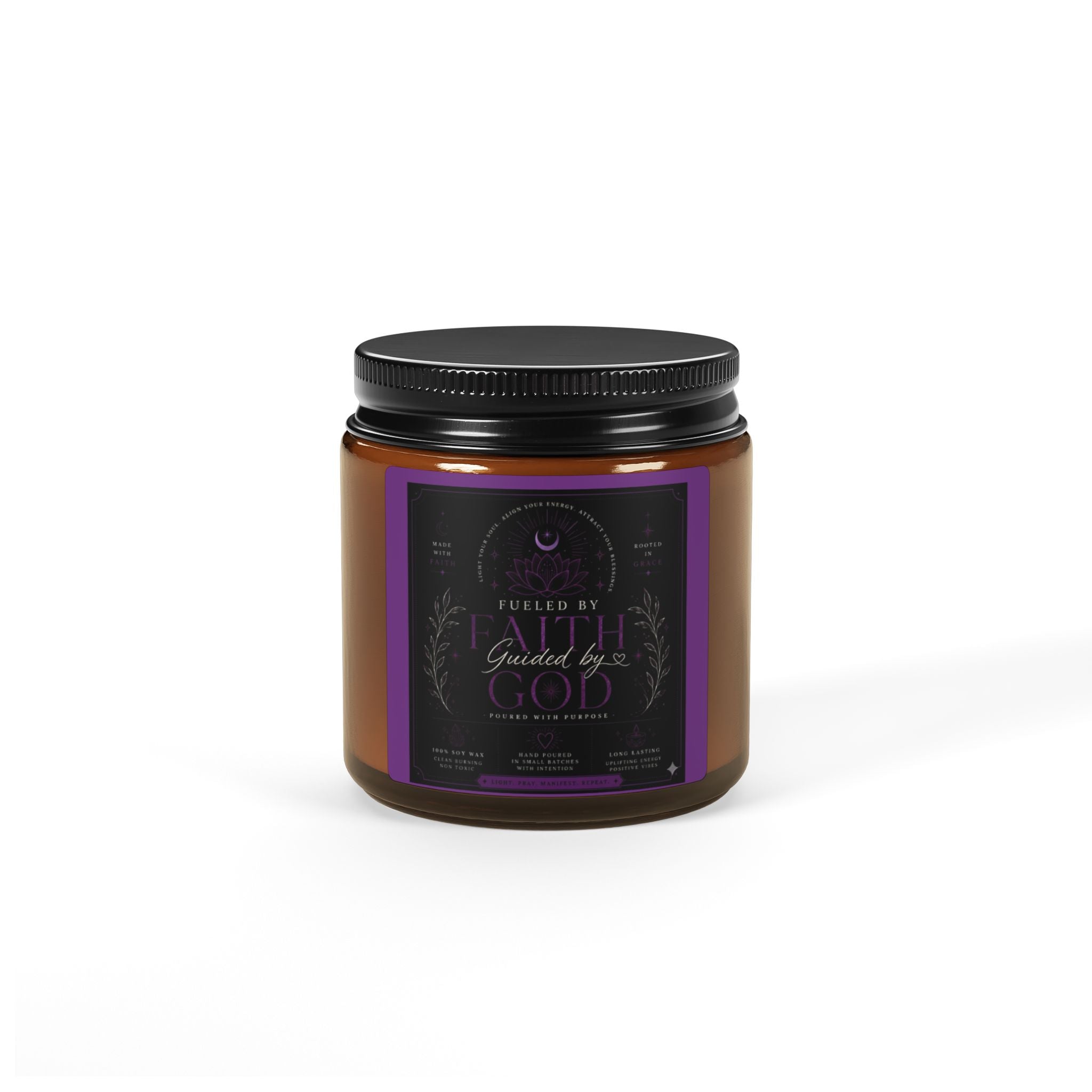 Soy Candle — 'Guided By God' Amber Jar Scented Candle (Multi-Size)