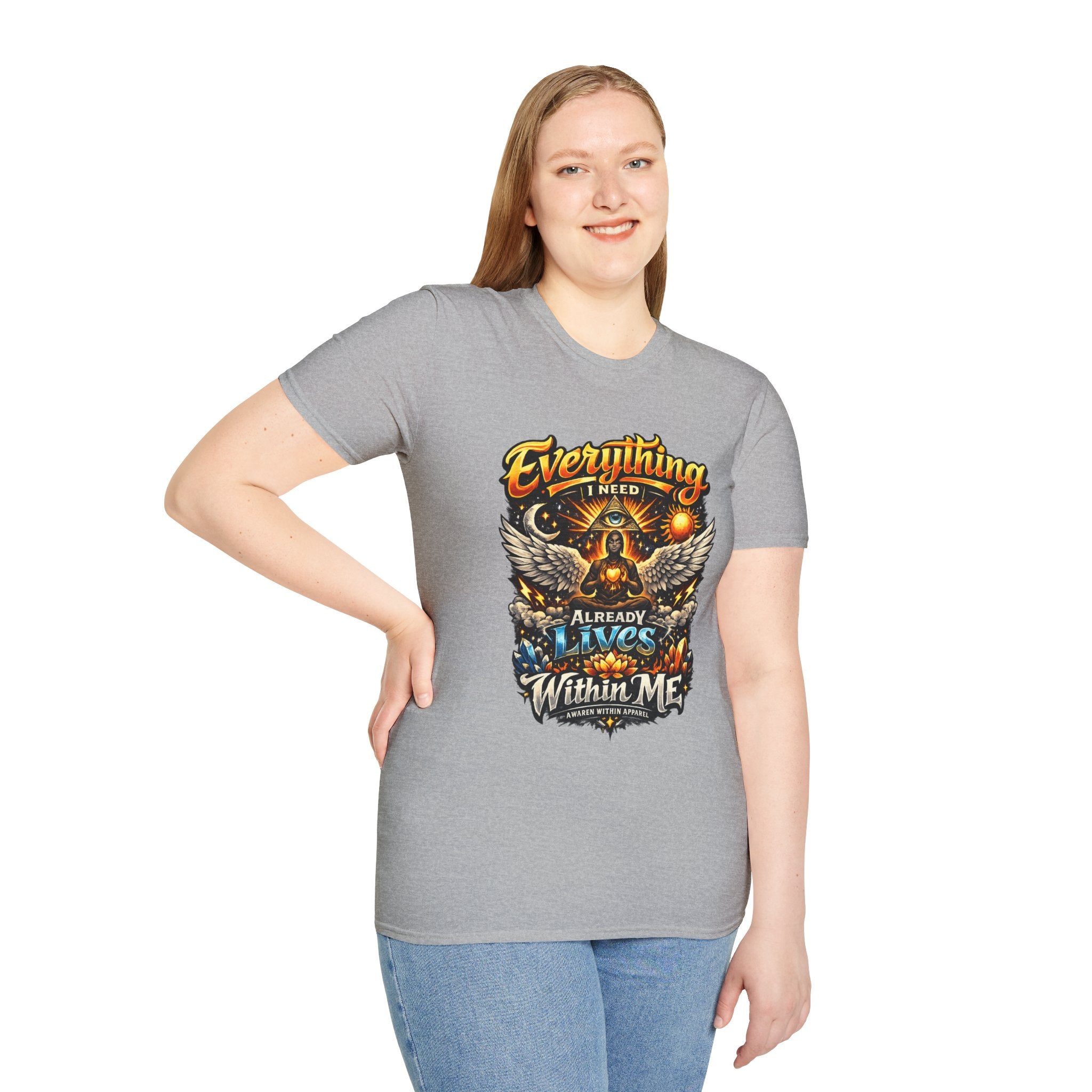 Spiritual Graphic T-Shirt — "Everything I Need Already Lives Within Me" - Awaken Within Apparel