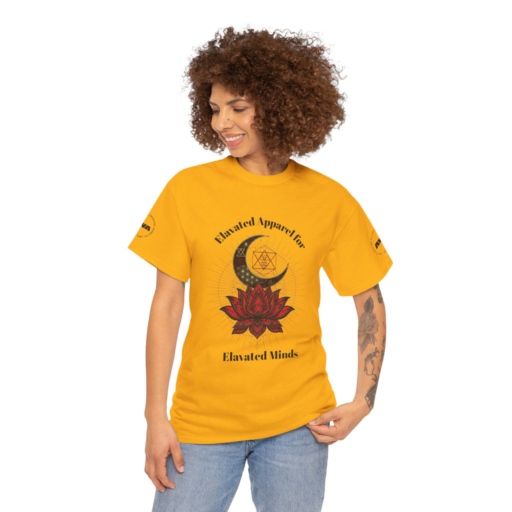 Lotus Moon Tee — "Elevated Minds" Spiritual Graphic T-Shirt - Awaken Within Apparel