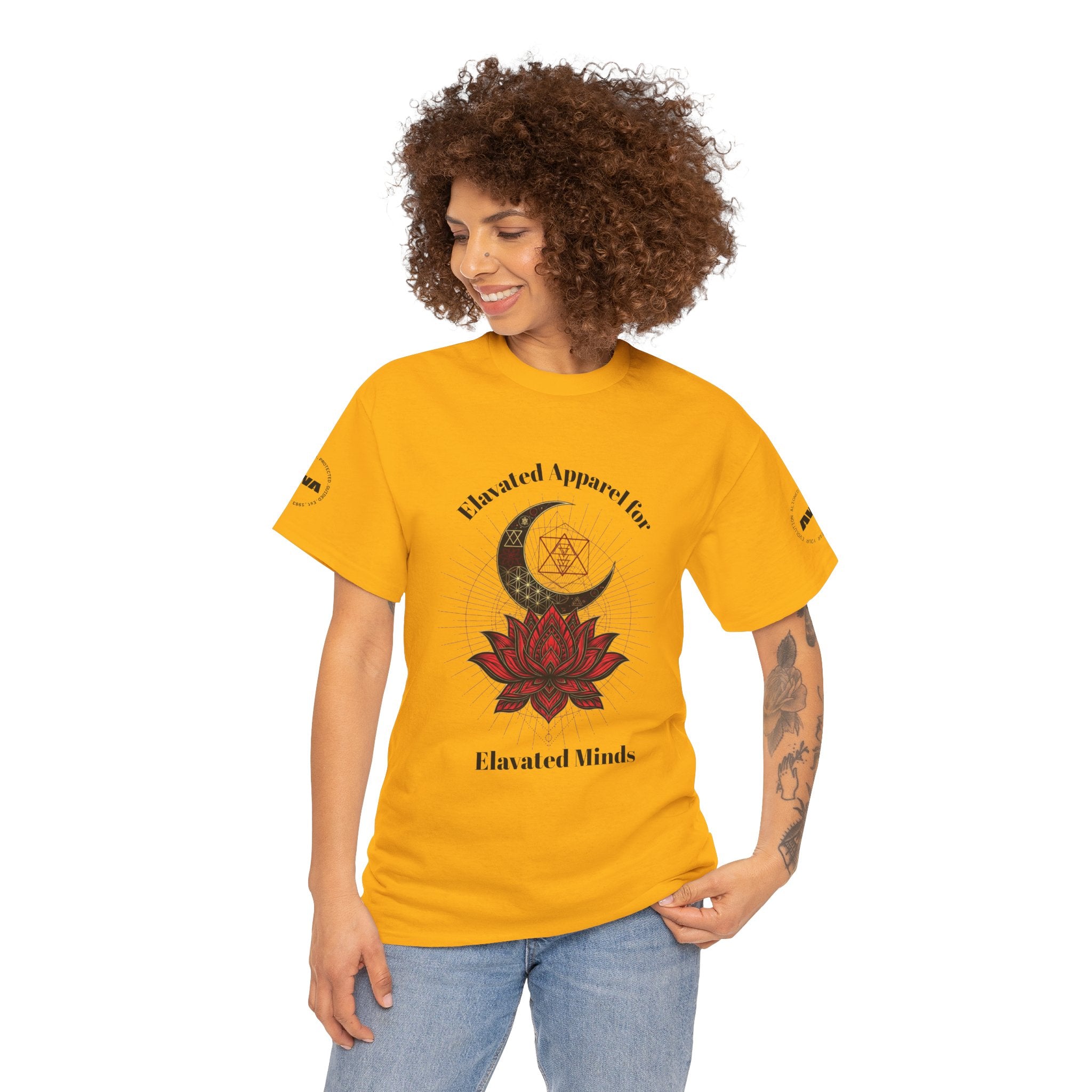 Lotus Moon Tee — "Elevated Minds" Spiritual Graphic T-Shirt - Awaken Within Apparel
