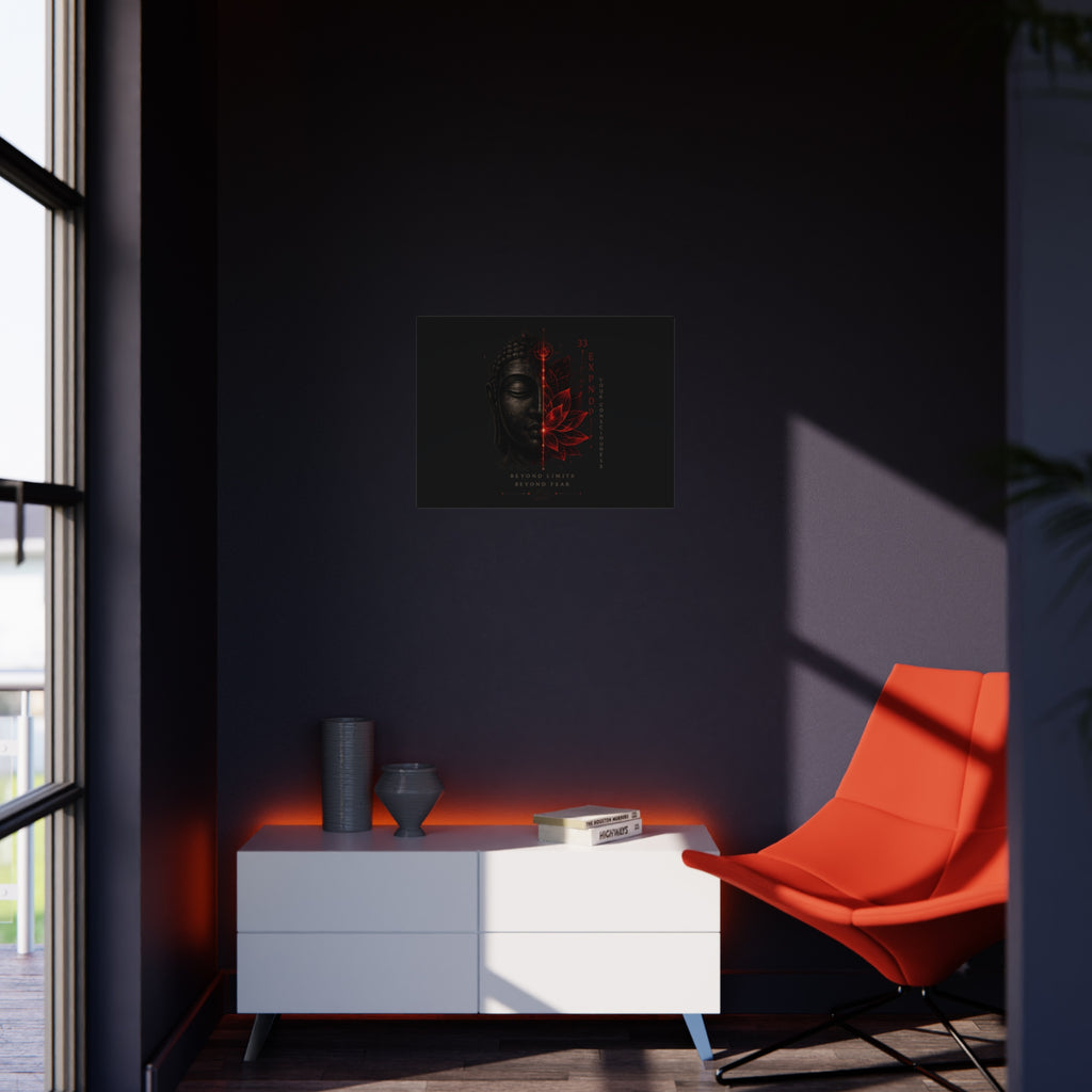 Foam Board - Red Lotus Buddha Wall Art | 'Beyond Limits Beyond Fear' Motivational Decor
