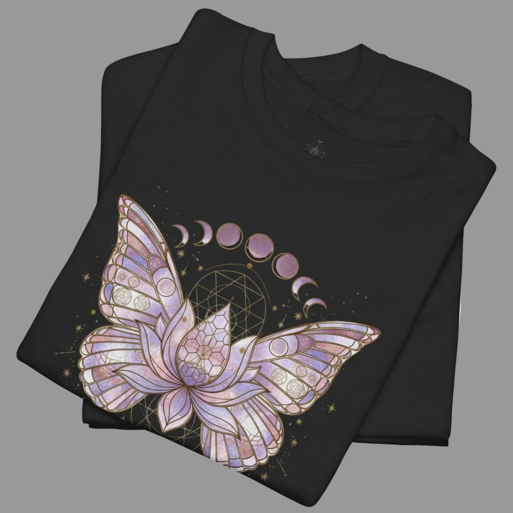 Mystic Moon Butterfly Tee — Floral Lotus Moth Tee for Spiritual & Boho Style