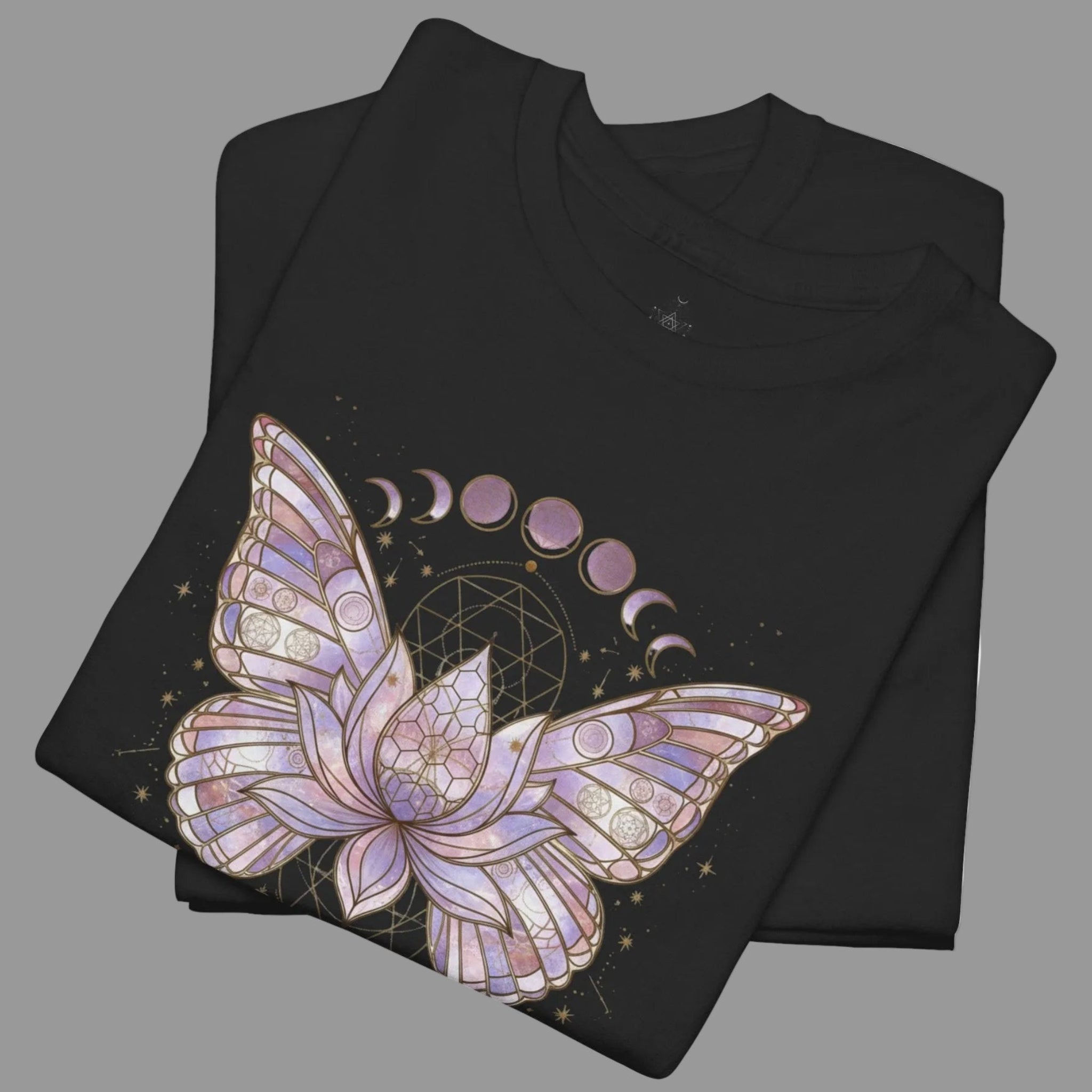 Mystic Moon Butterfly Tee — Floral Lotus Moth Tee for Spiritual & Boho Style
