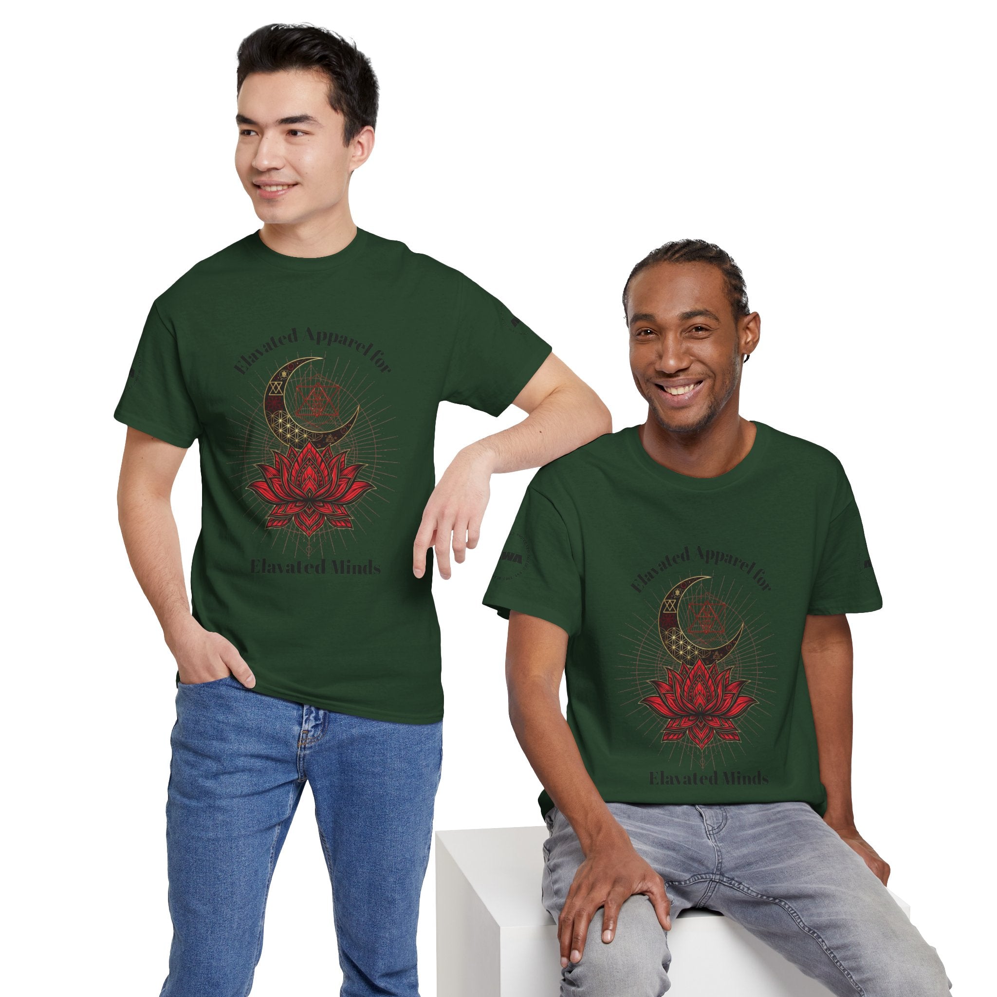 Lotus Moon Tee — "Elevated Minds" Spiritual Graphic T-Shirt - Awaken Within Apparel