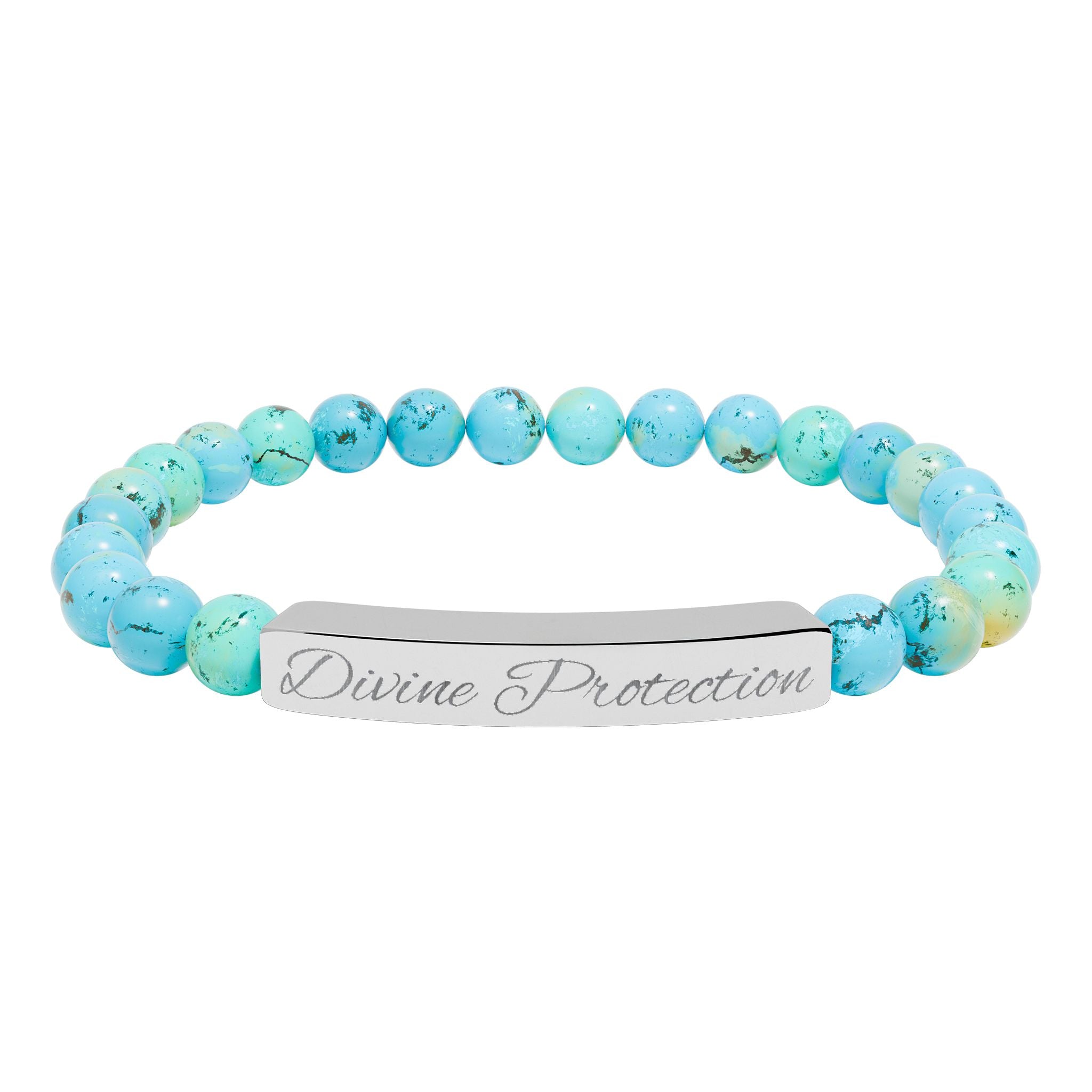 Engraved Natural Stone Stretch Bar Bracelet — Custom "Divine Prasence" Beaded Bracelet