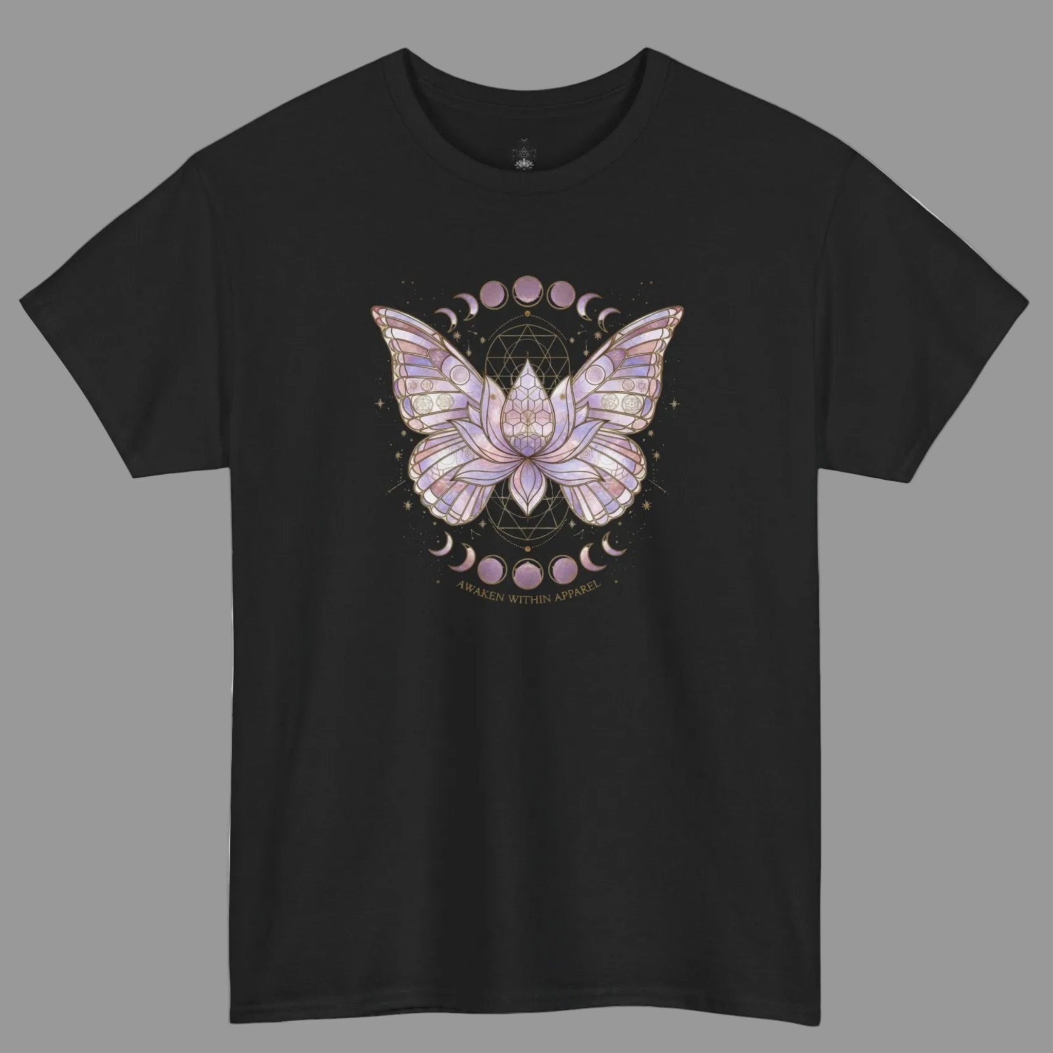 Mystic Moon Butterfly Tee — Floral Lotus Moth Tee for Spiritual & Boho Style