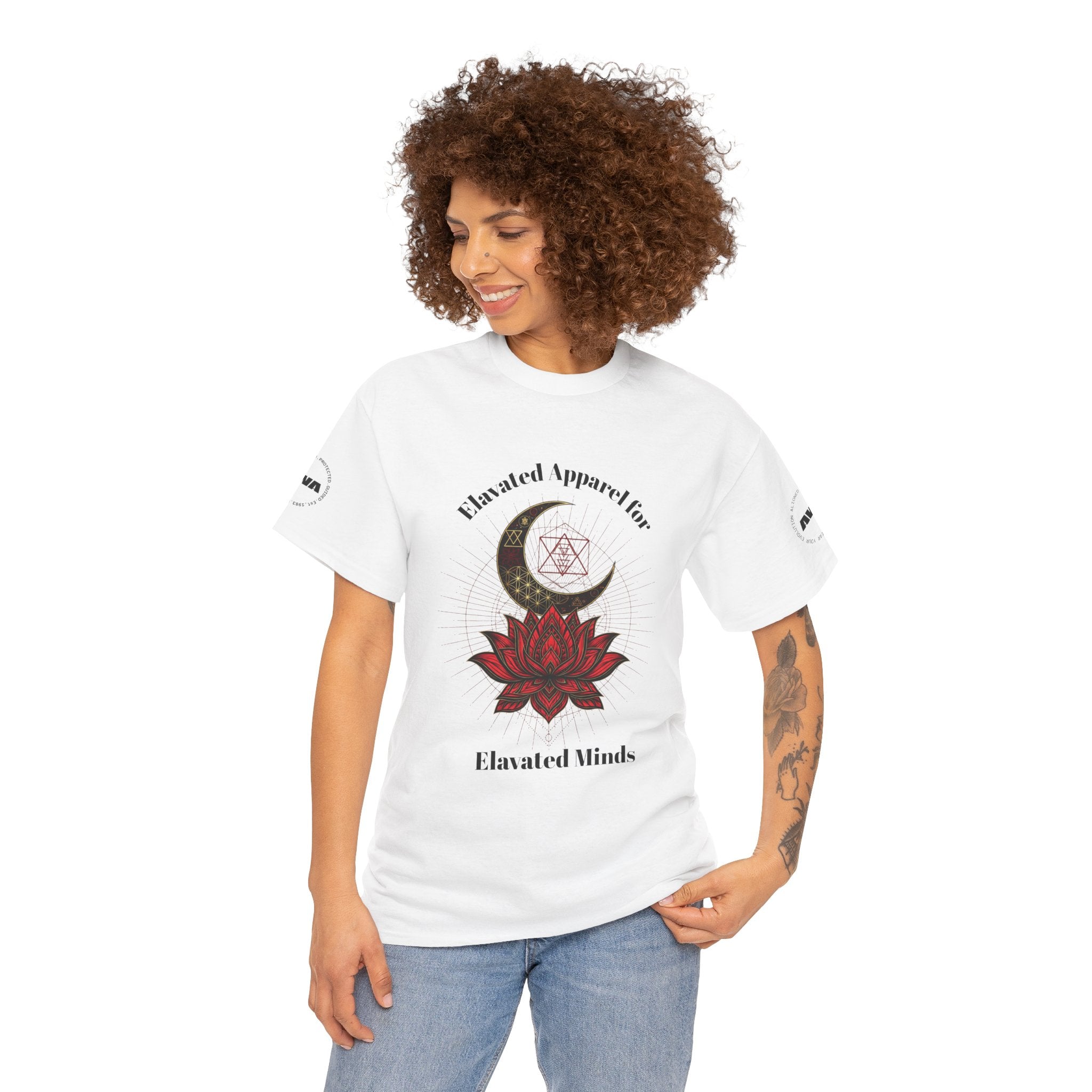 Lotus Moon Tee — "Elevated Minds" Spiritual Graphic T-Shirt - Awaken Within Apparel