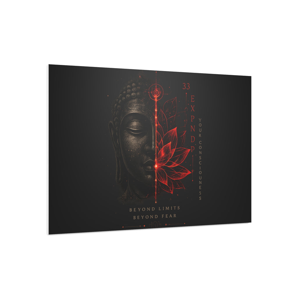 Foam Board - Red Lotus Buddha Wall Art | 'Beyond Limits Beyond Fear' Motivational Decor