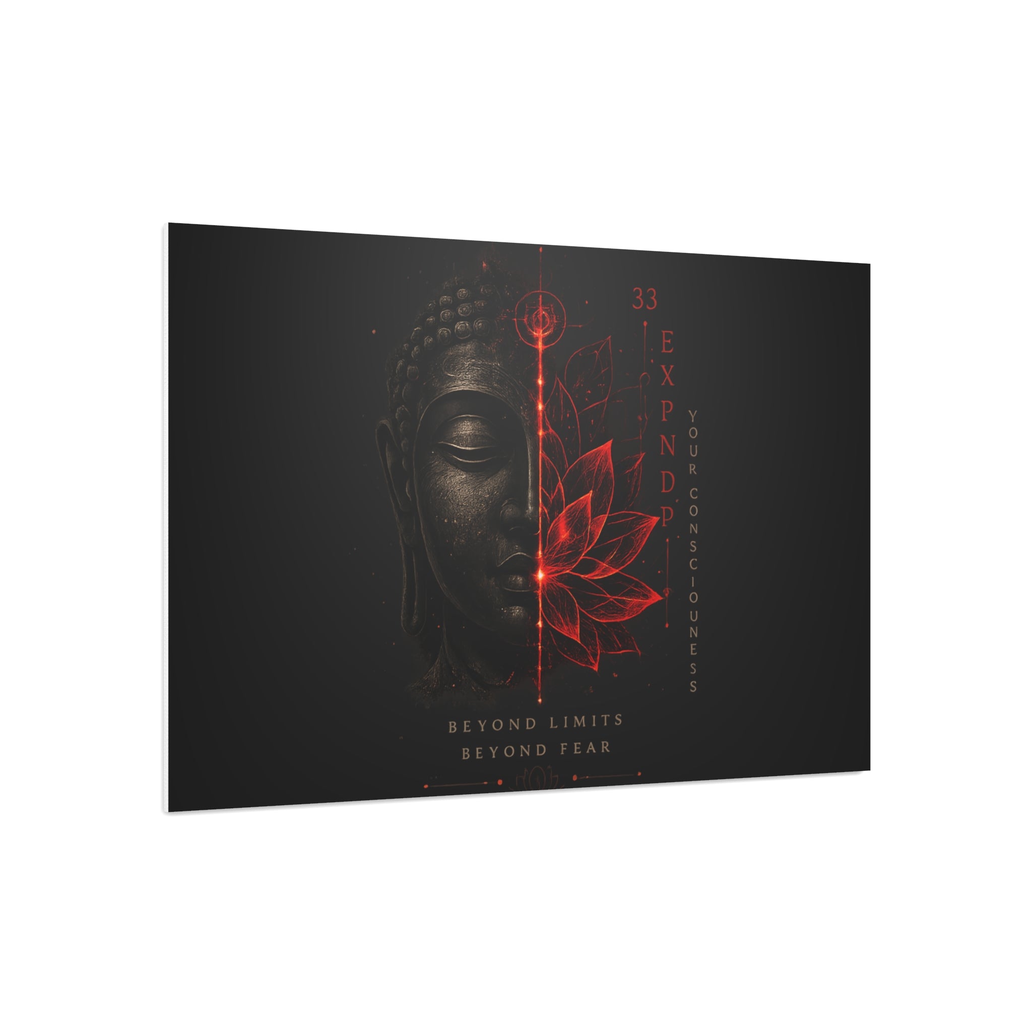 Foam Board - Red Lotus Buddha Wall Art | 'Beyond Limits Beyond Fear' Motivational Decor