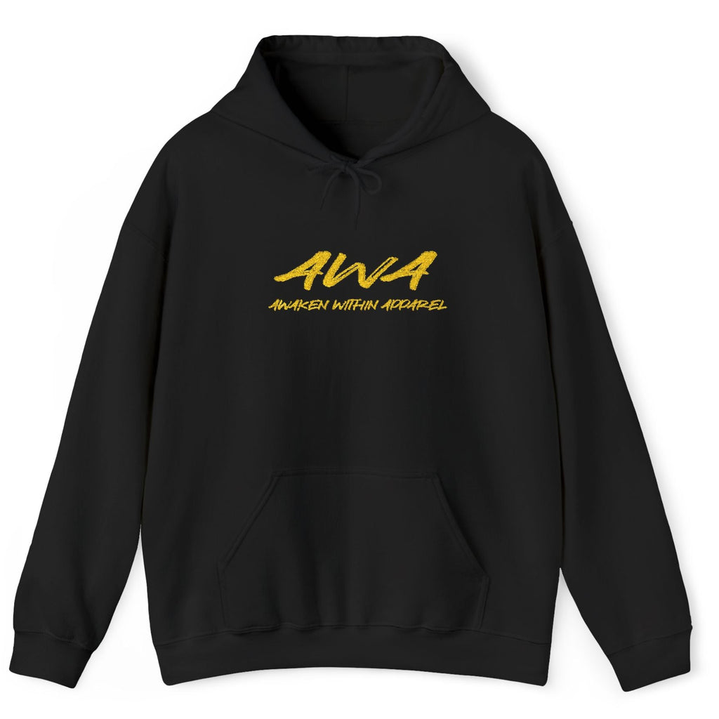 AWA Gold Script Hoodie — Awaken Within Apparel Graphic Sweatshirt