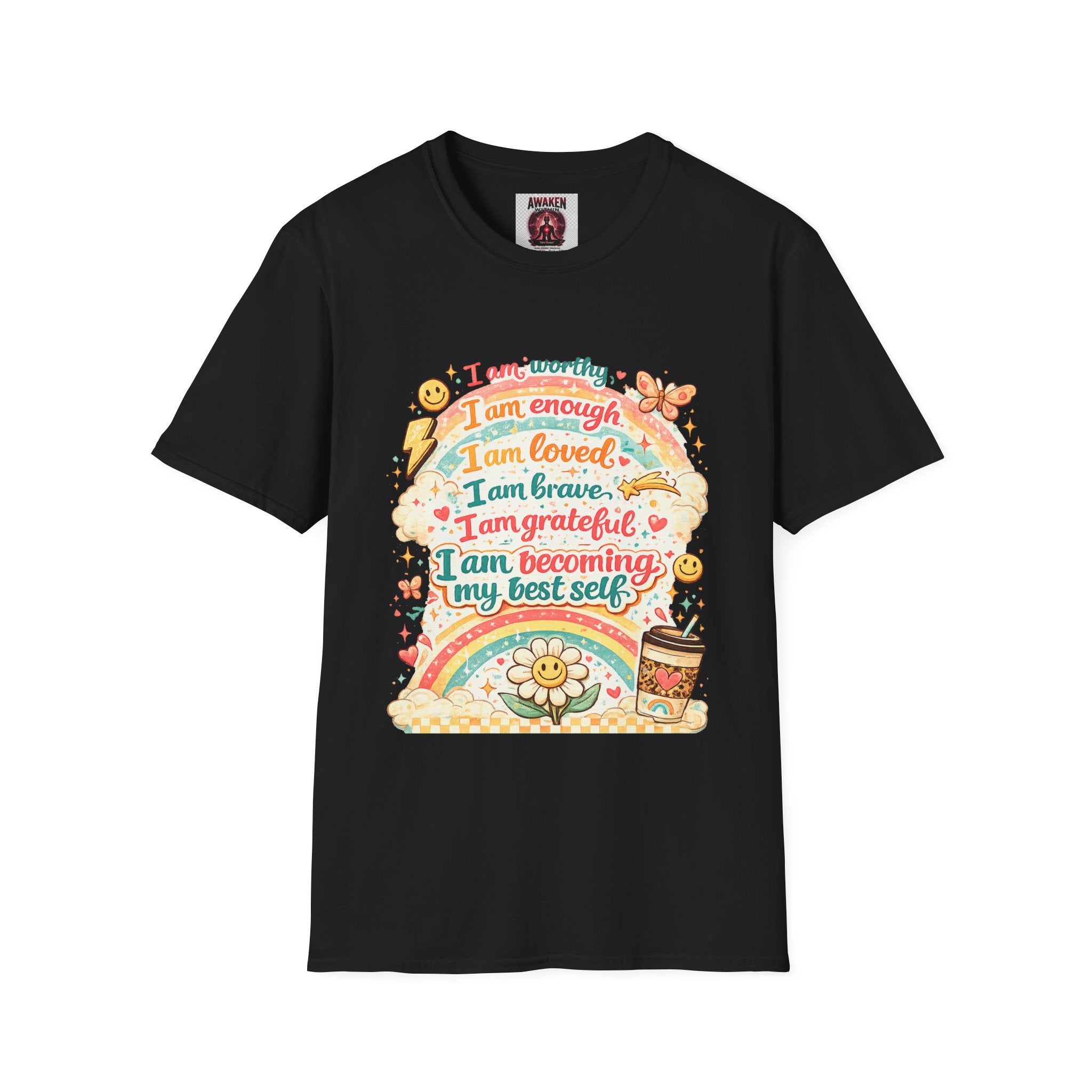 Affirmation Rainbow T-Shirt — I Am Worthy, Loved & Becoming