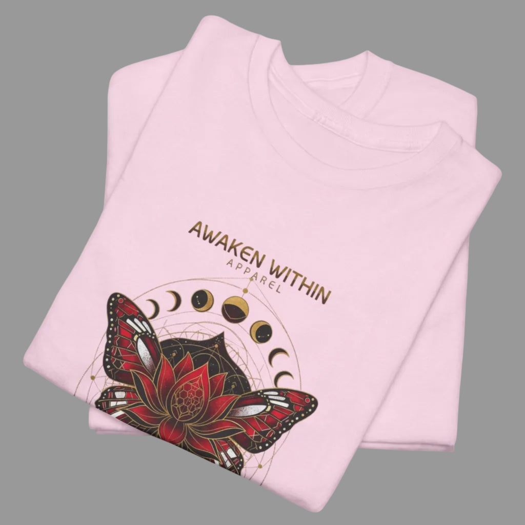 Awaken Within Tee — Red Lotus & Moth Spiritual Graphic T-Shirt