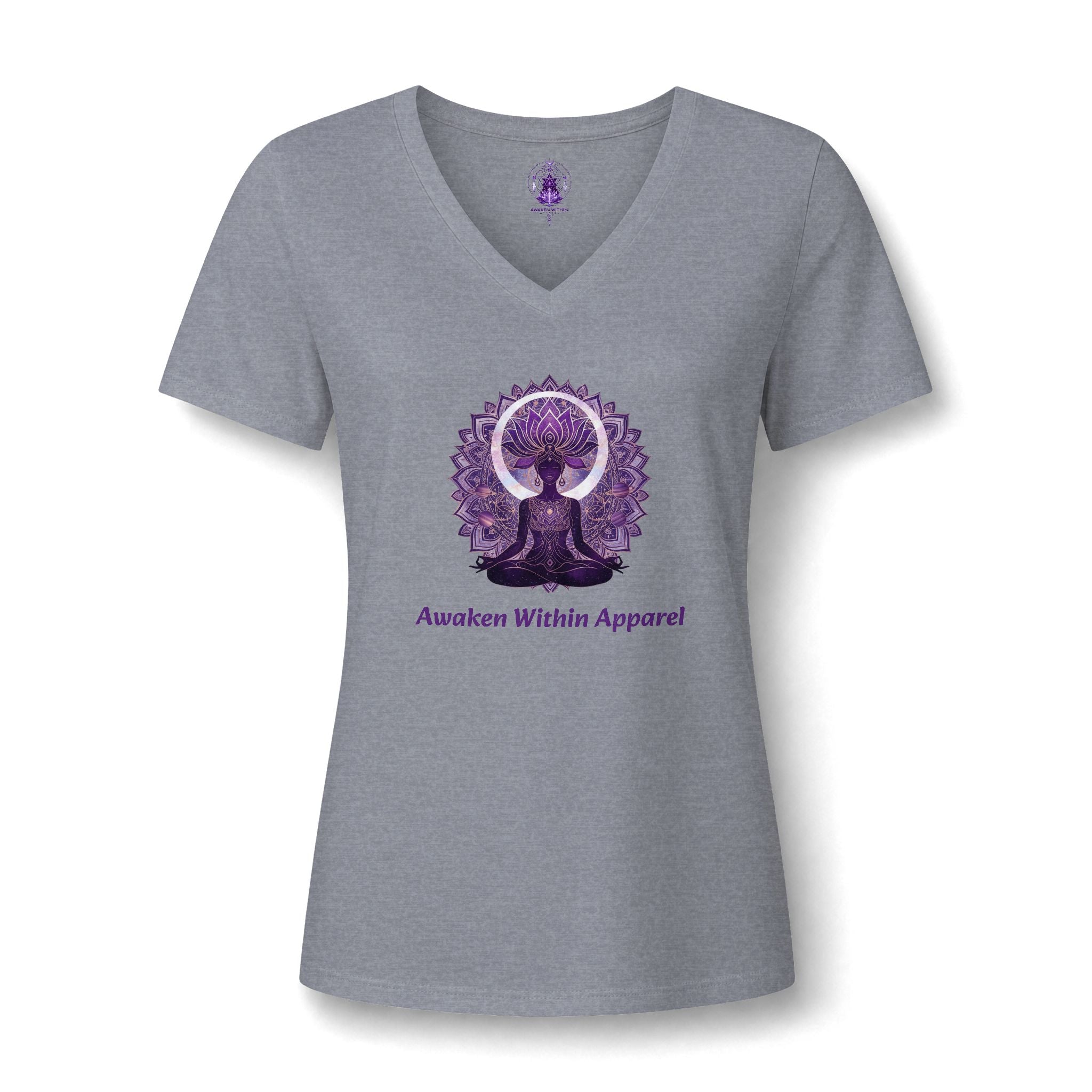 Meditation Mandala V-Neck Tee — "Awaken Within" Women's Spiritual Yoga Shirt