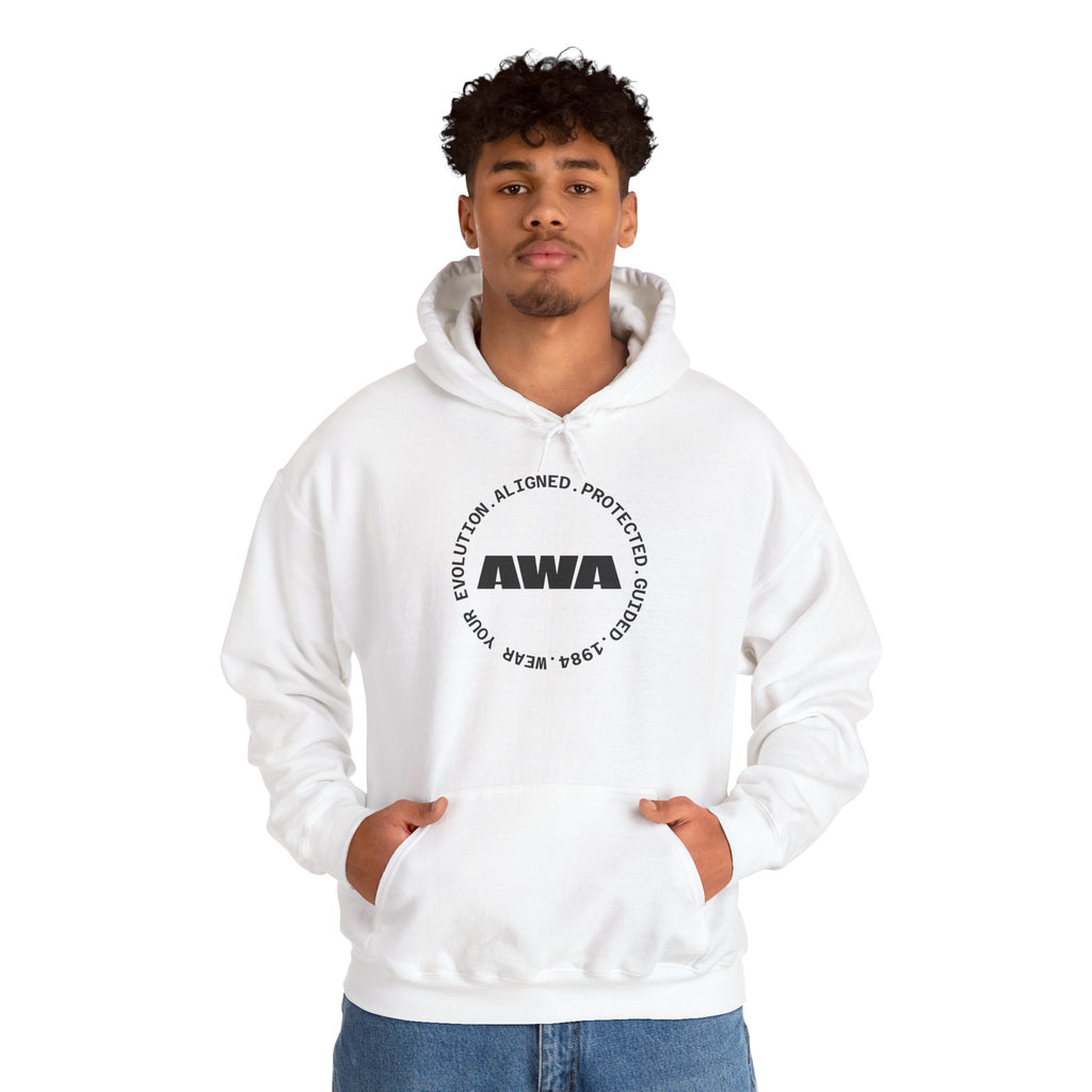 AWA Circle Logo Hoodie — Minimalist Monochrome Pullover