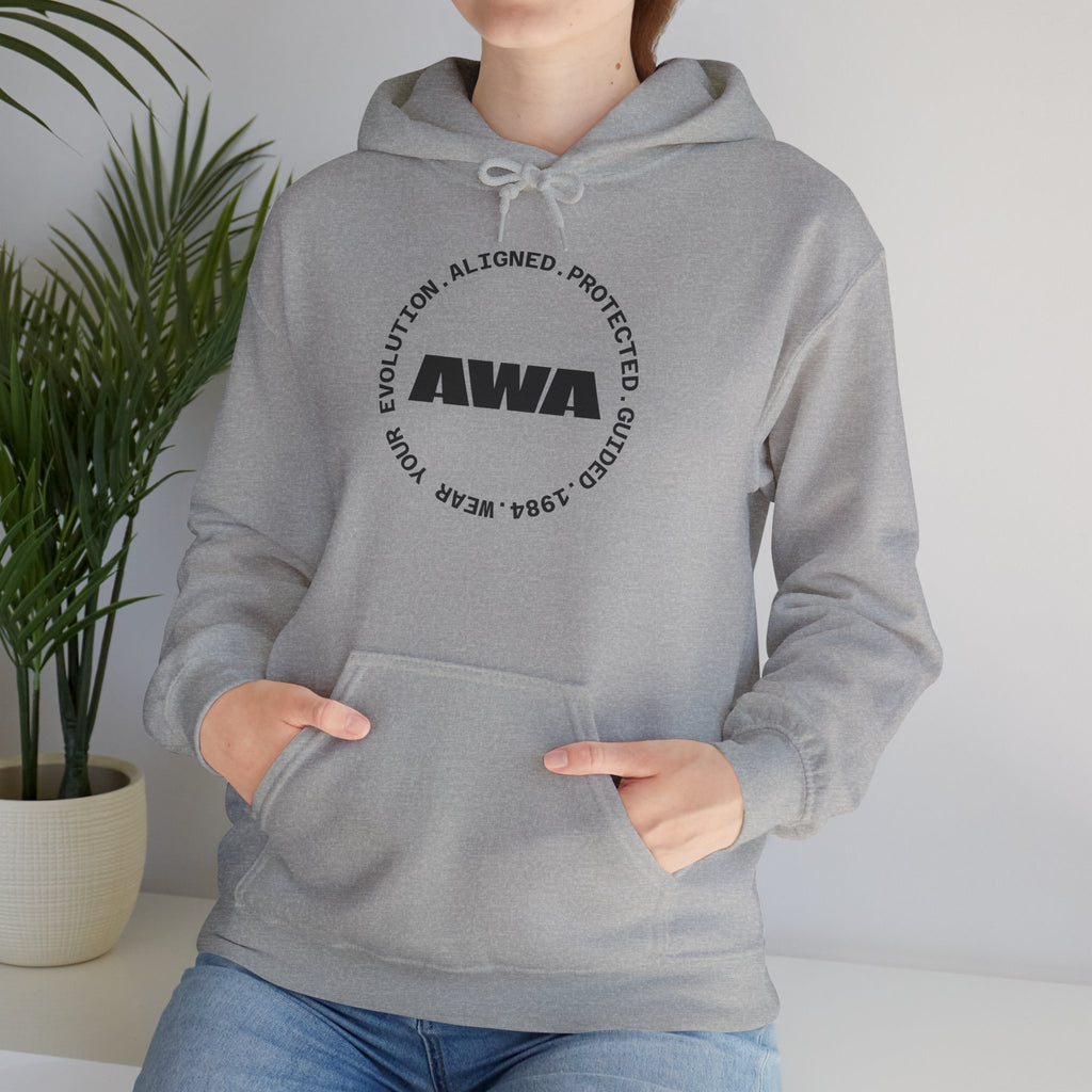 AWA Circle Logo Hoodie — Minimalist Monochrome Pullover