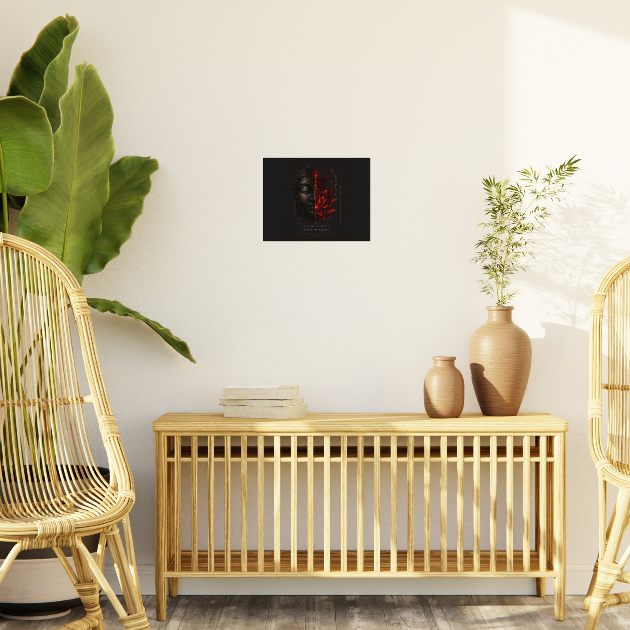 Foam Board - Red Lotus Buddha Wall Art | 'Beyond Limits Beyond Fear' Motivational Decor