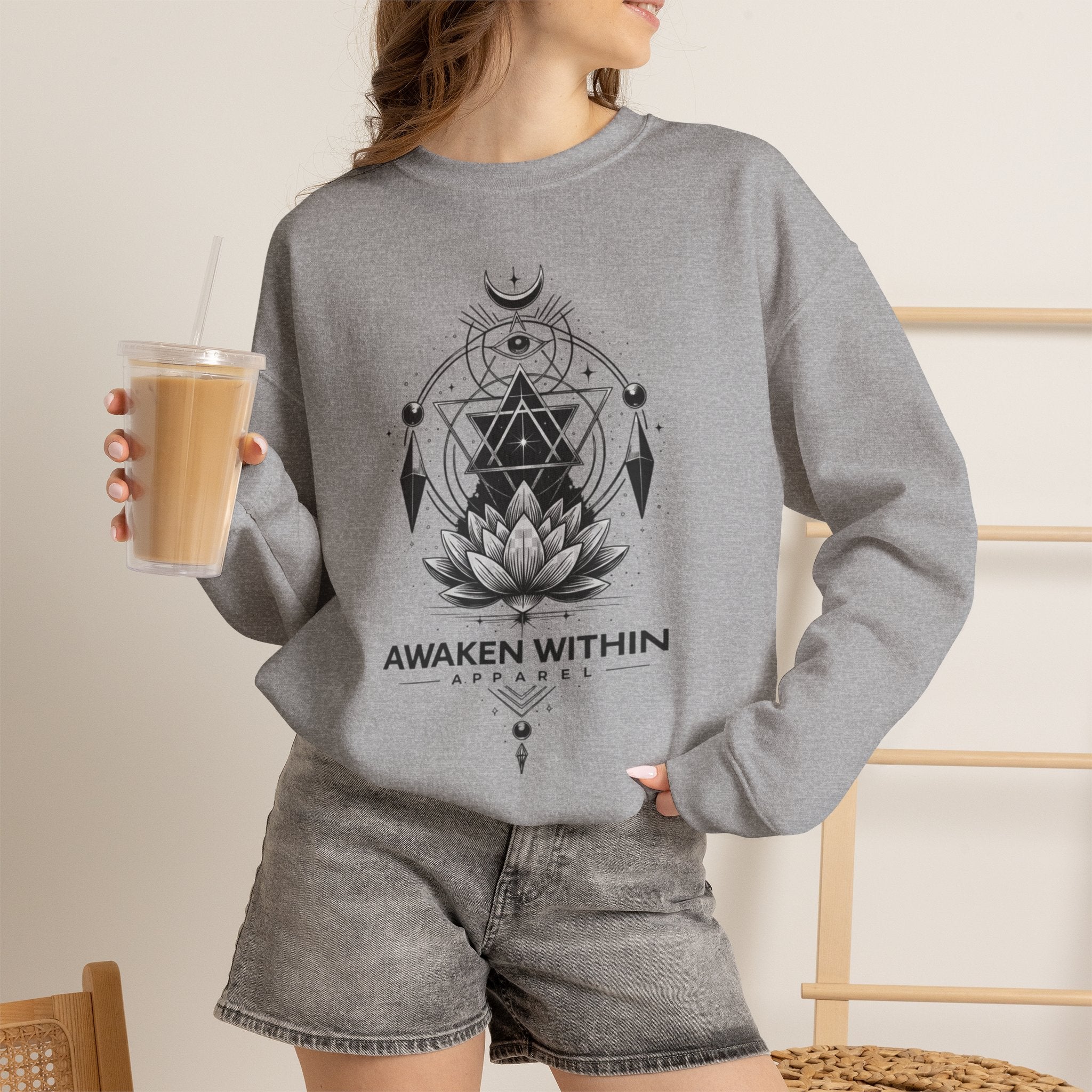 Lotus & Geometric Spiritual Crewneck Sweatshirt