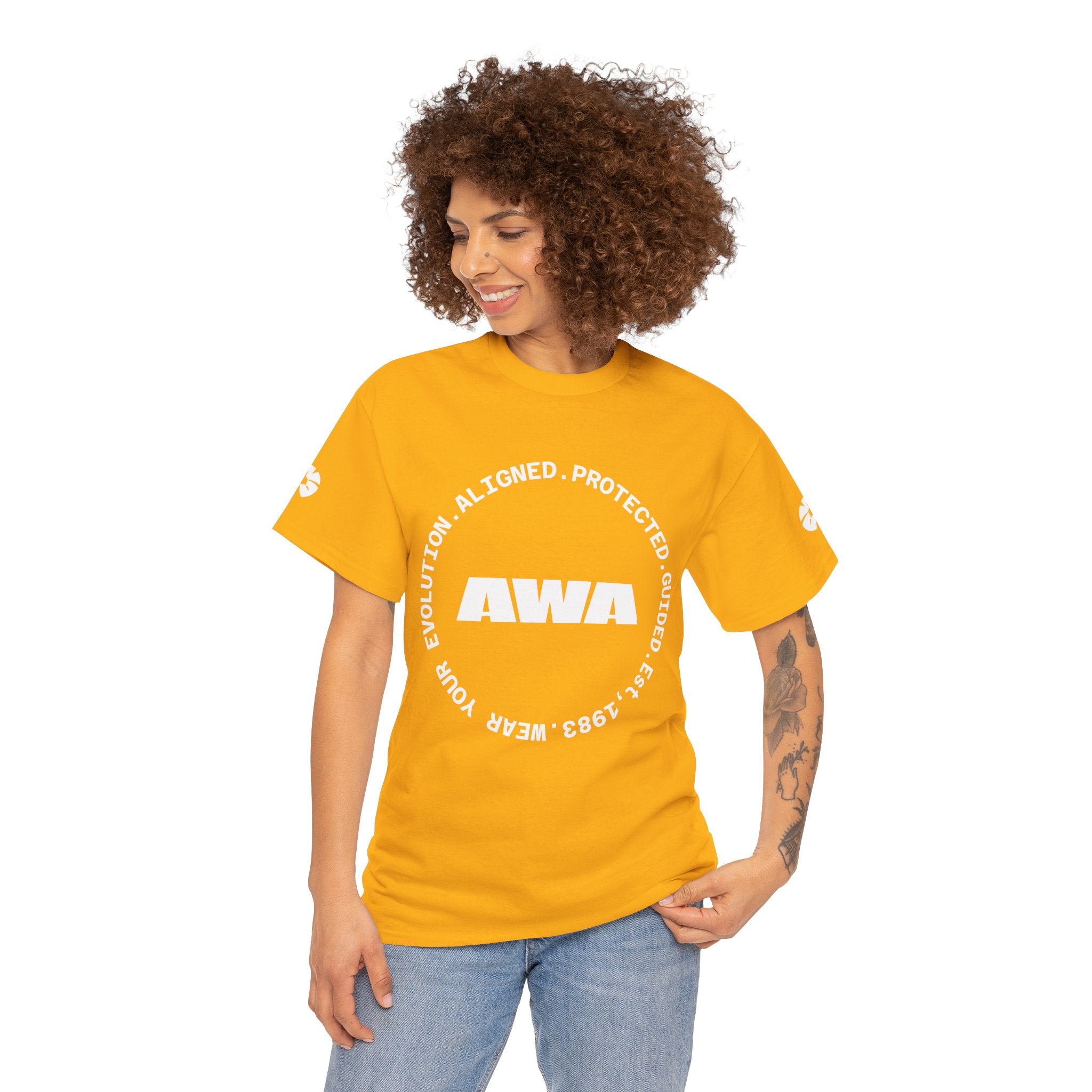AWA Circle Logo Tee — Bold Black Graphic T‑Shirt with 'AWA' Emblem