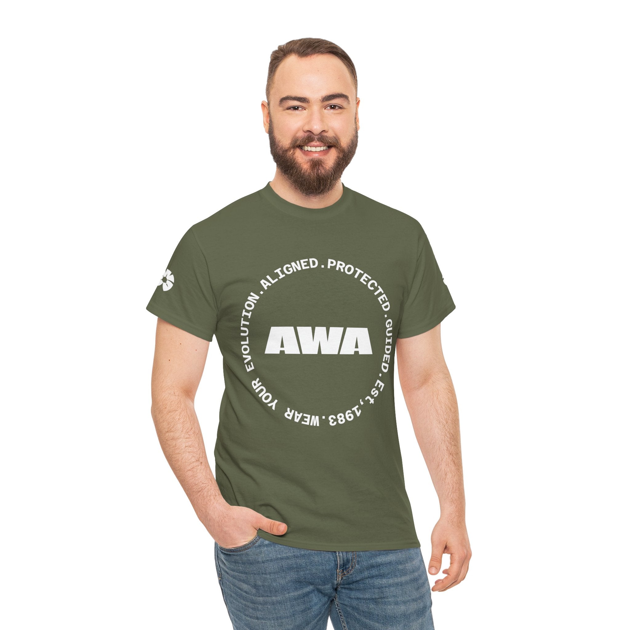 AWA Circle Logo Tee — Bold Black Graphic T‑Shirt with 'AWA' Emblem