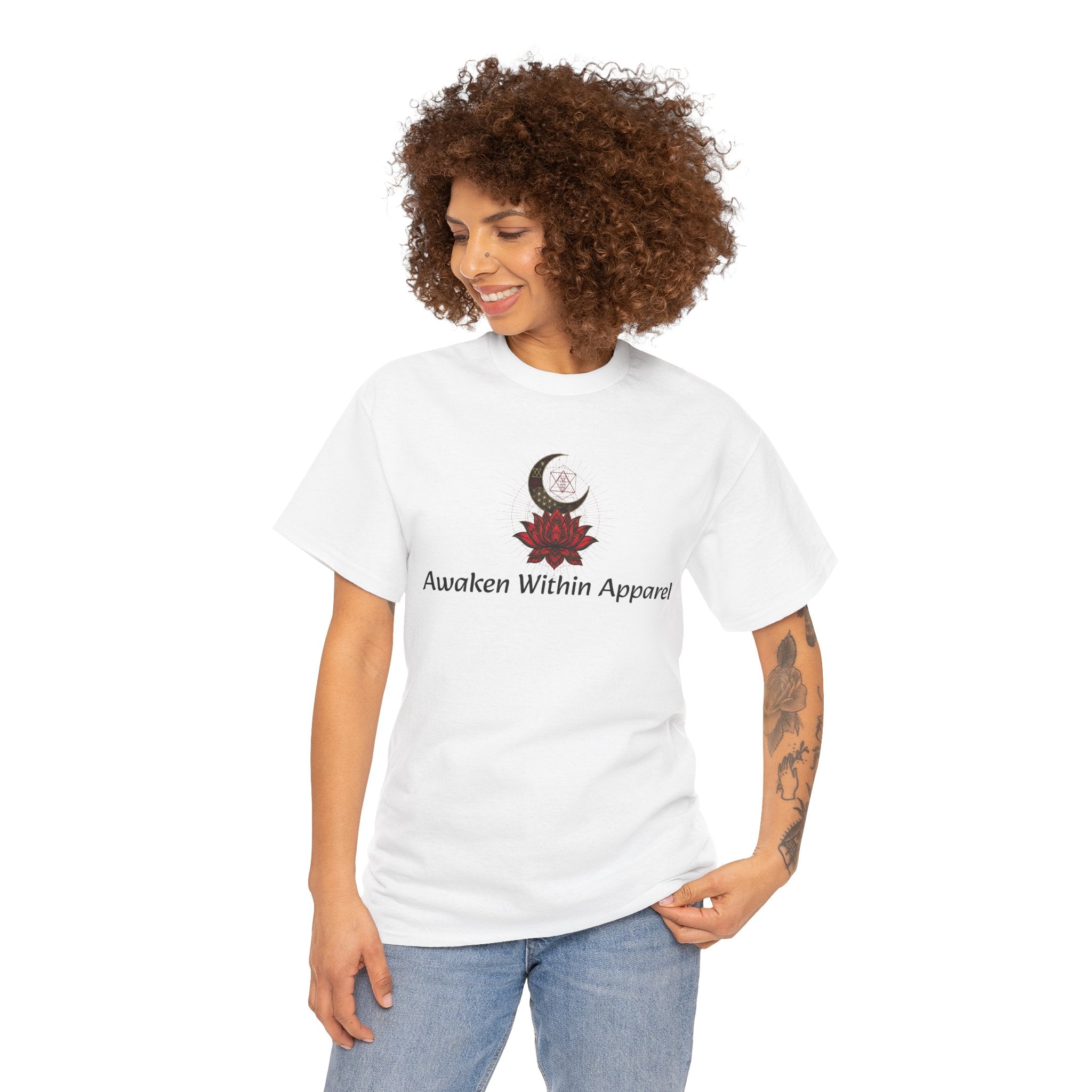Awaken Within Apparel Tee — Crescent Moon & Sun Spiritual Graphic T-Shirt