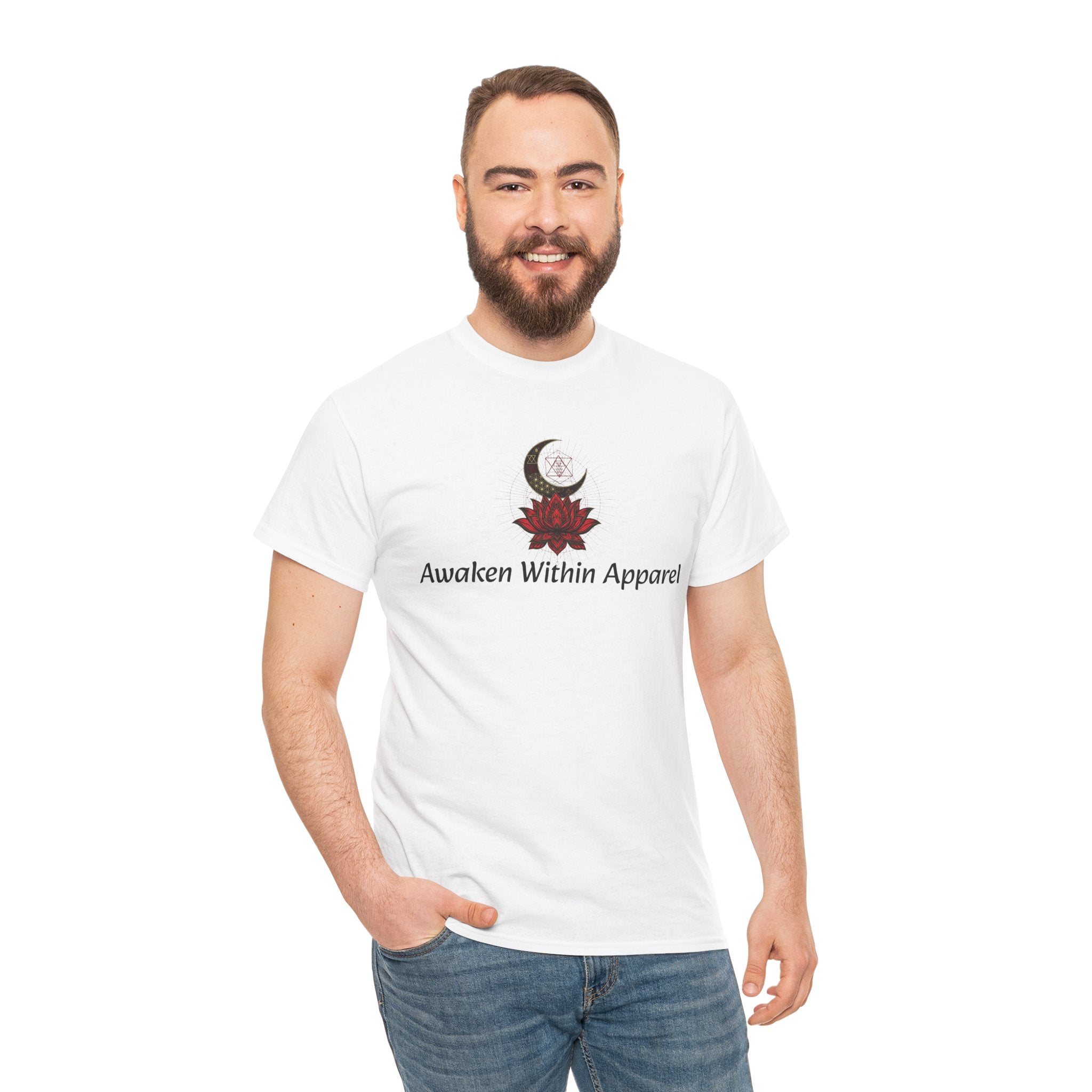 Awaken Within Apparel Tee — Crescent Moon & Sun Spiritual Graphic T-Shirt
