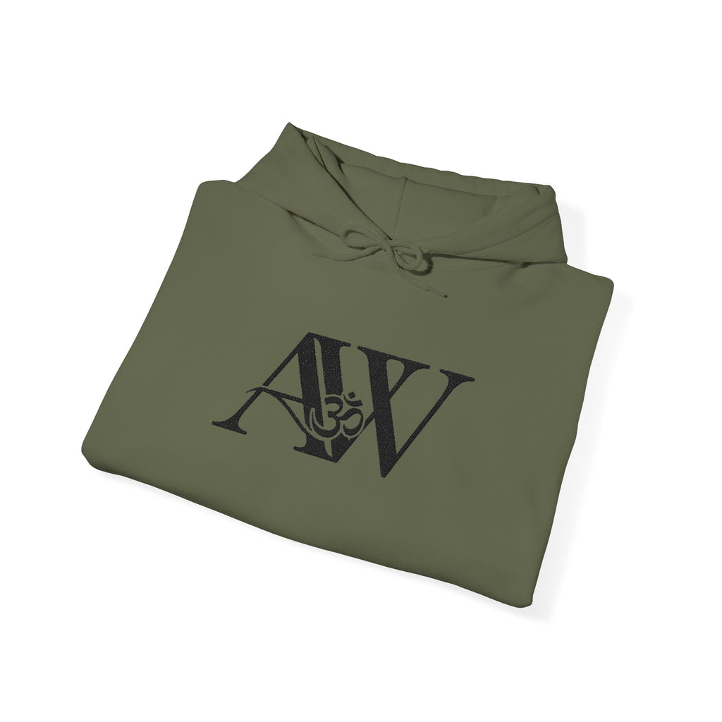 AWA Hero Logo Hoodie — AW Om Serif Monogram Pullover Sweatshirt