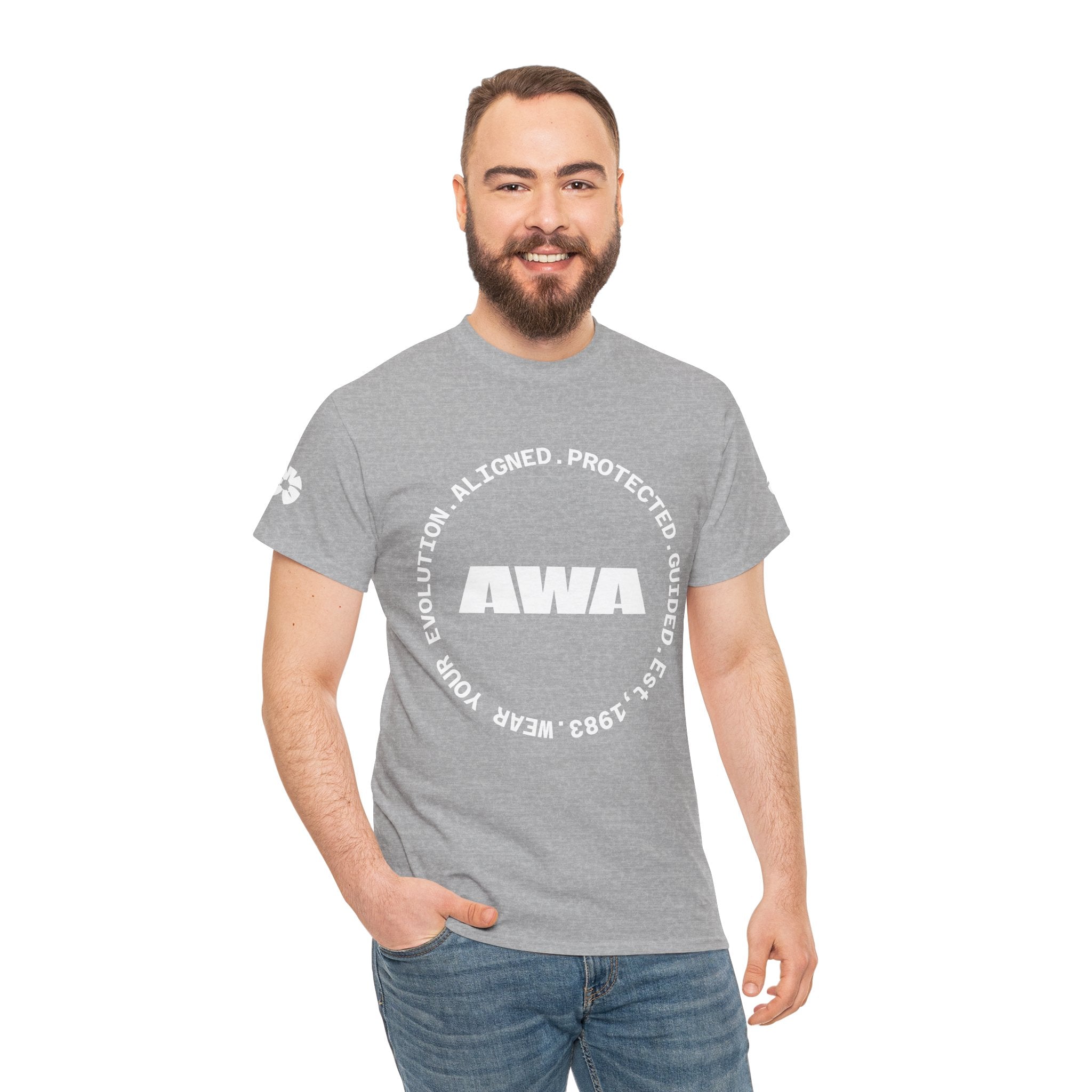 AWA Circle Logo Tee — Bold Black Graphic T‑Shirt with 'AWA' Emblem