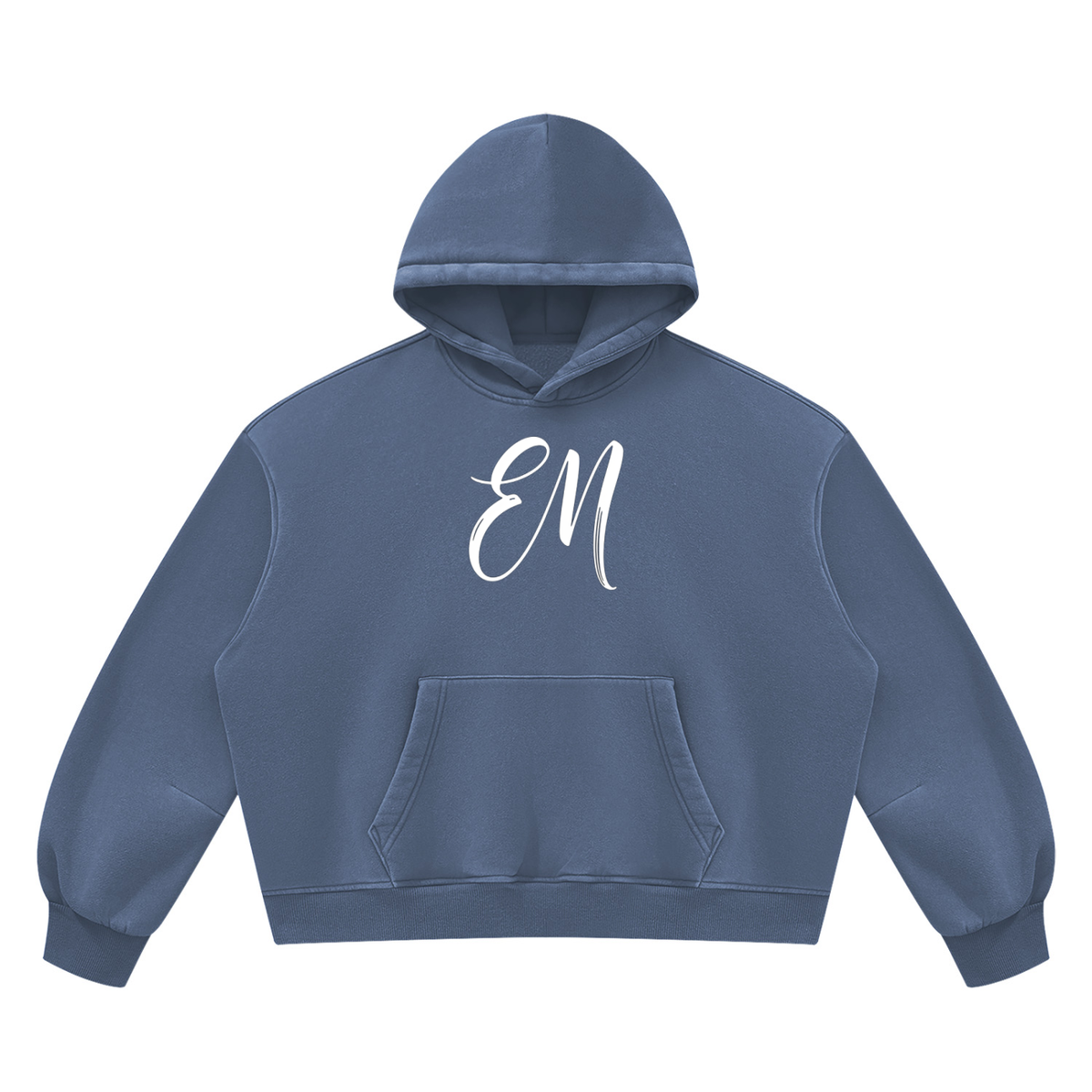 EM Vintage Wash Boxy Fleece Hoodie — Oversized Unisex Streetwear