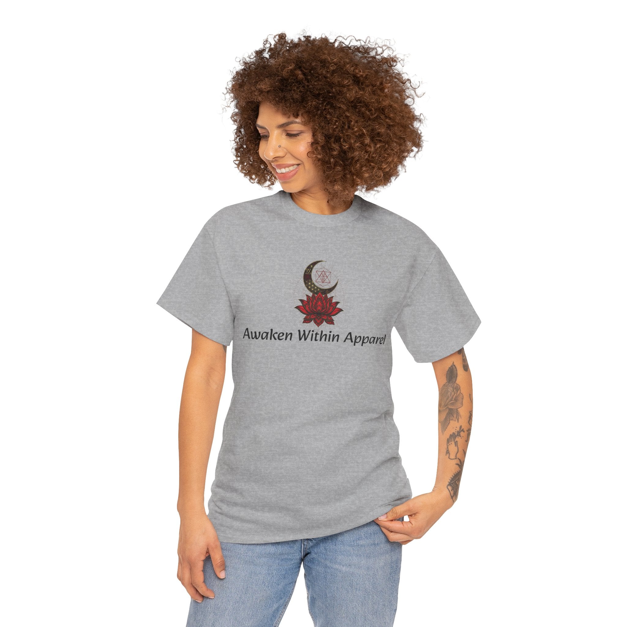 Awaken Within Apparel Tee — Crescent Moon & Sun Spiritual Graphic T-Shirt