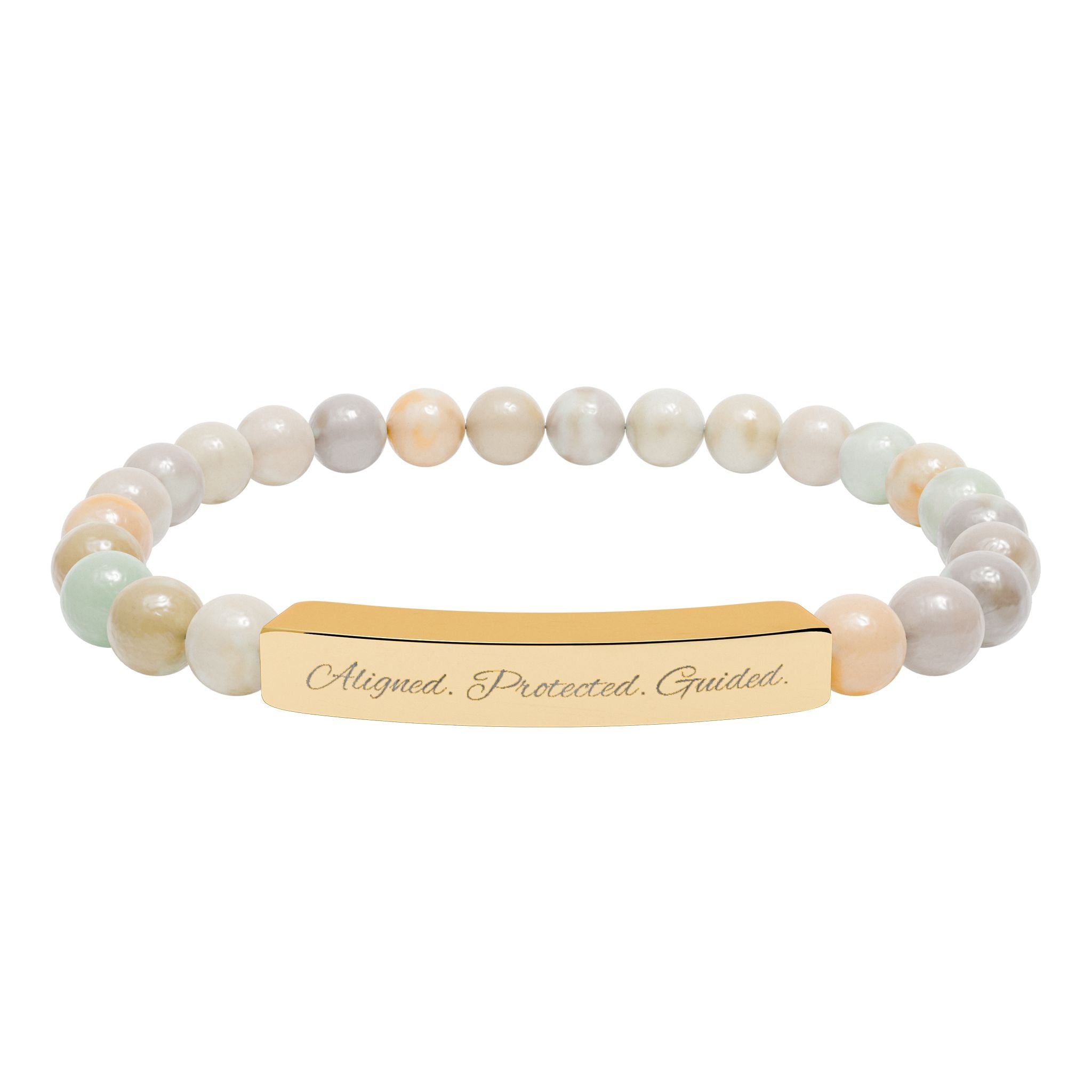 Engravable Natural Stone Bar Bracelet — Personalized Stretch Beaded Bracelet