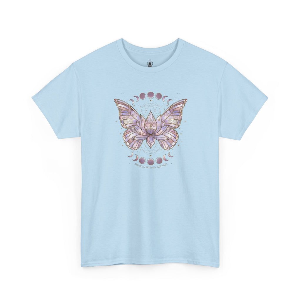 Mystic Moon Butterfly Tee — Floral Lotus Moth Tee for Spiritual & Boho Style