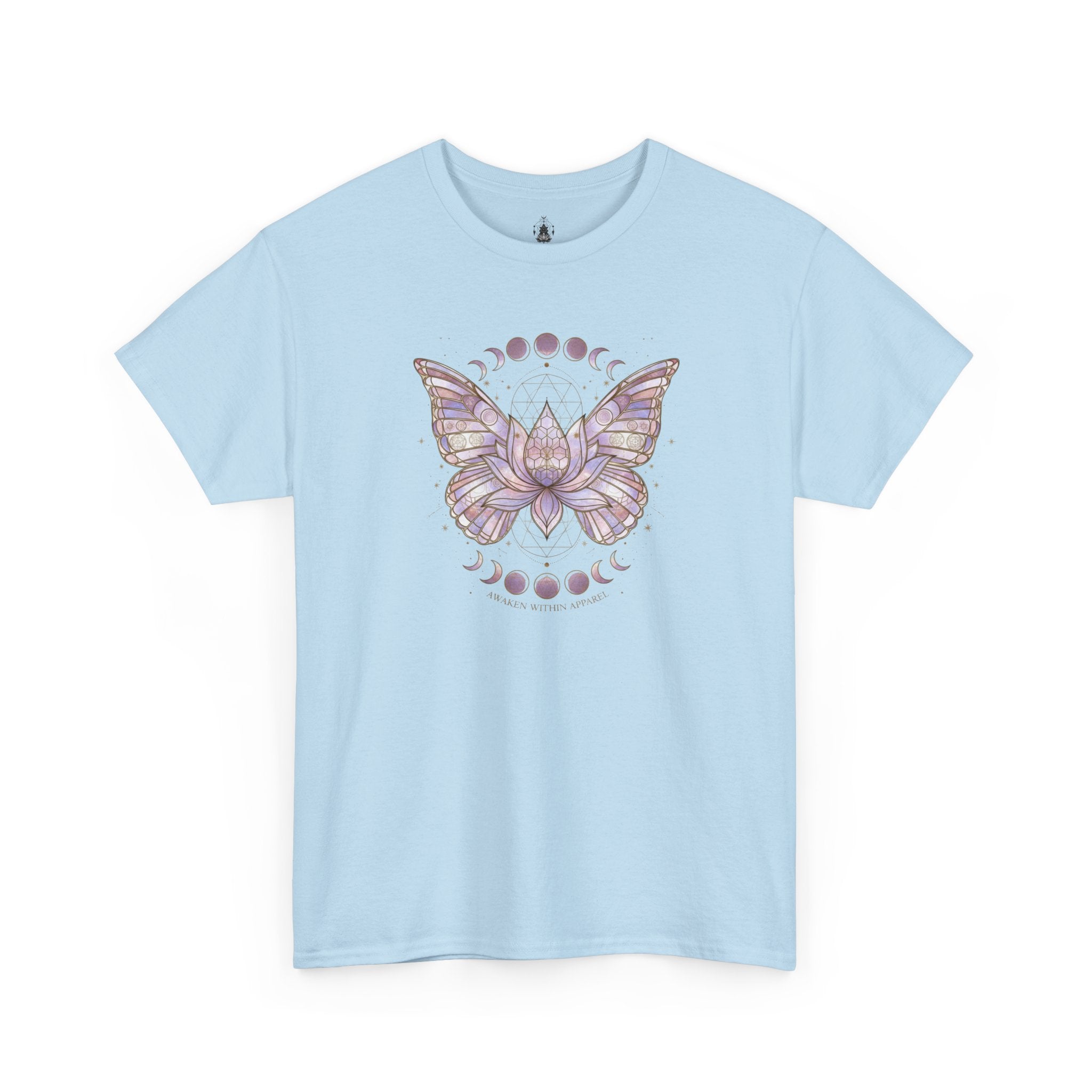 Mystic Moon Butterfly Tee — Floral Lotus Moth Tee for Spiritual & Boho Style