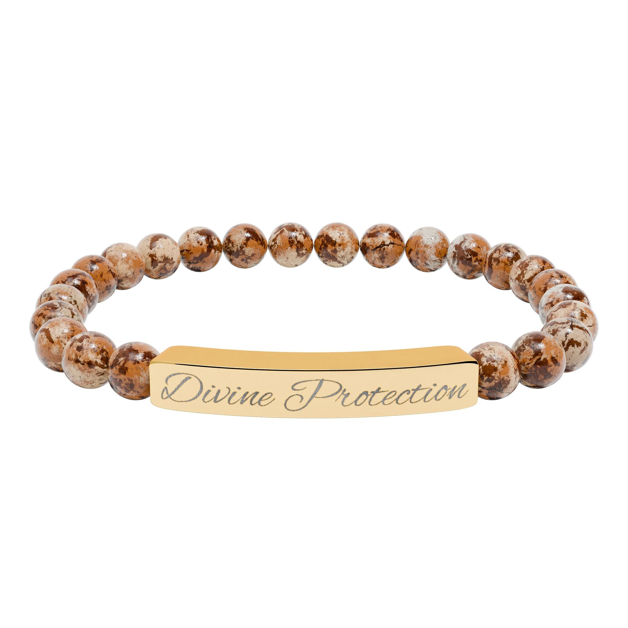 Engraved Natural Stone Stretch Bar Bracelet — Custom "Divine Prasence" Beaded Bracelet