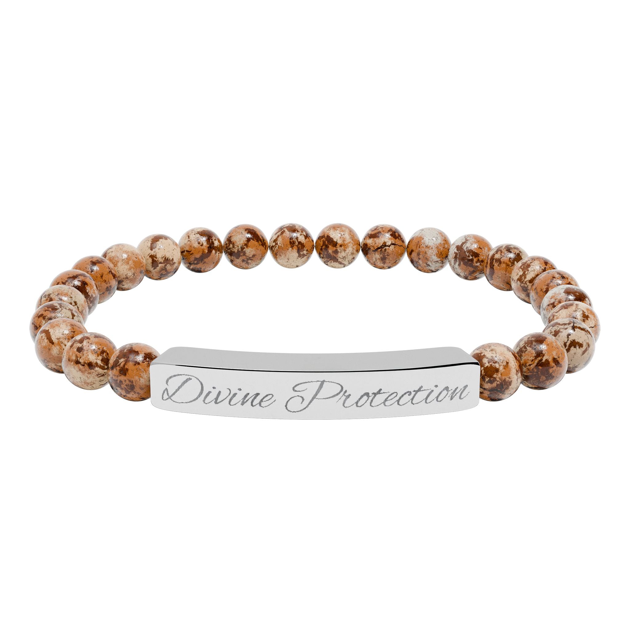 Engraved Natural Stone Stretch Bar Bracelet — Custom "Divine Prasence" Beaded Bracelet