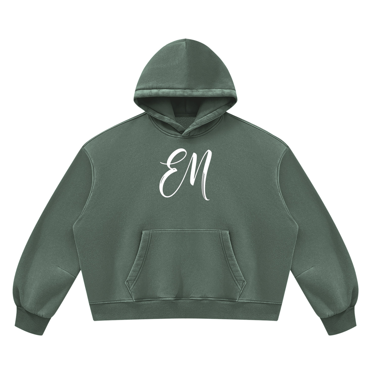EM Vintage Wash Boxy Fleece Hoodie — Oversized Unisex Streetwear