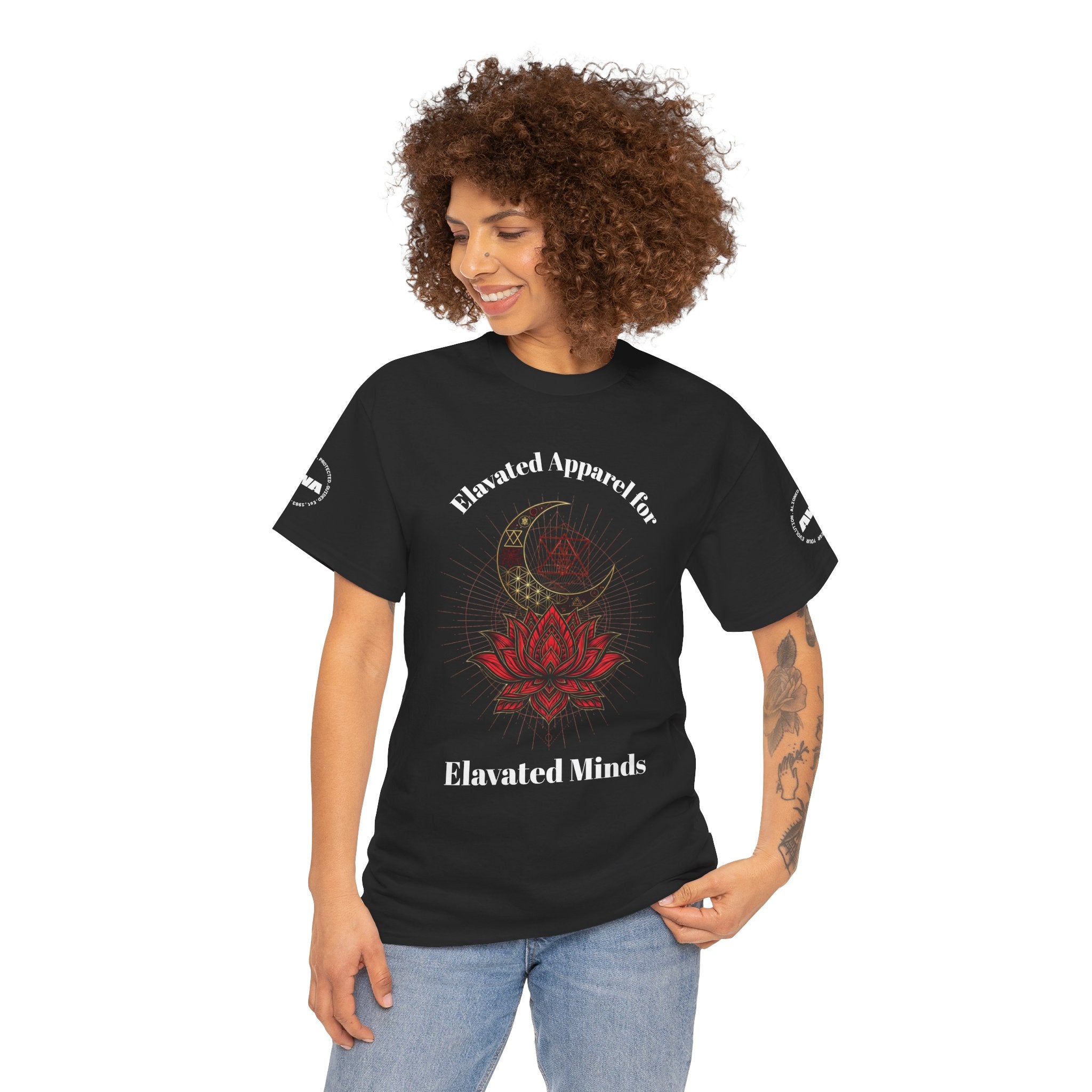 Elevated Minds Lotus Tee — Spiritual Graphic T-Shirt with Moon & Lotus - Awaken Within Apparel