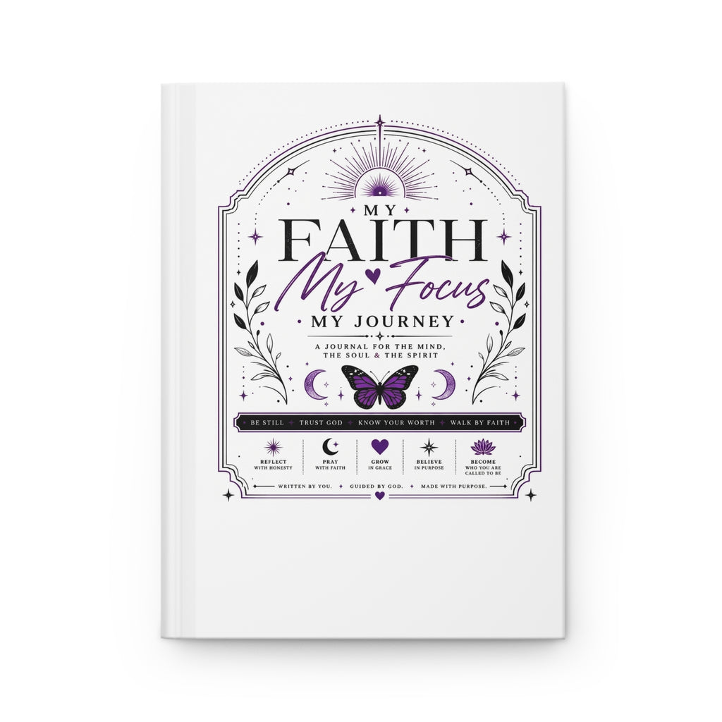 Hardcover Journal — "My Faith, My Focus" Spiritual Guided Notebook (Awaken Within, Lotus & Moon Design)