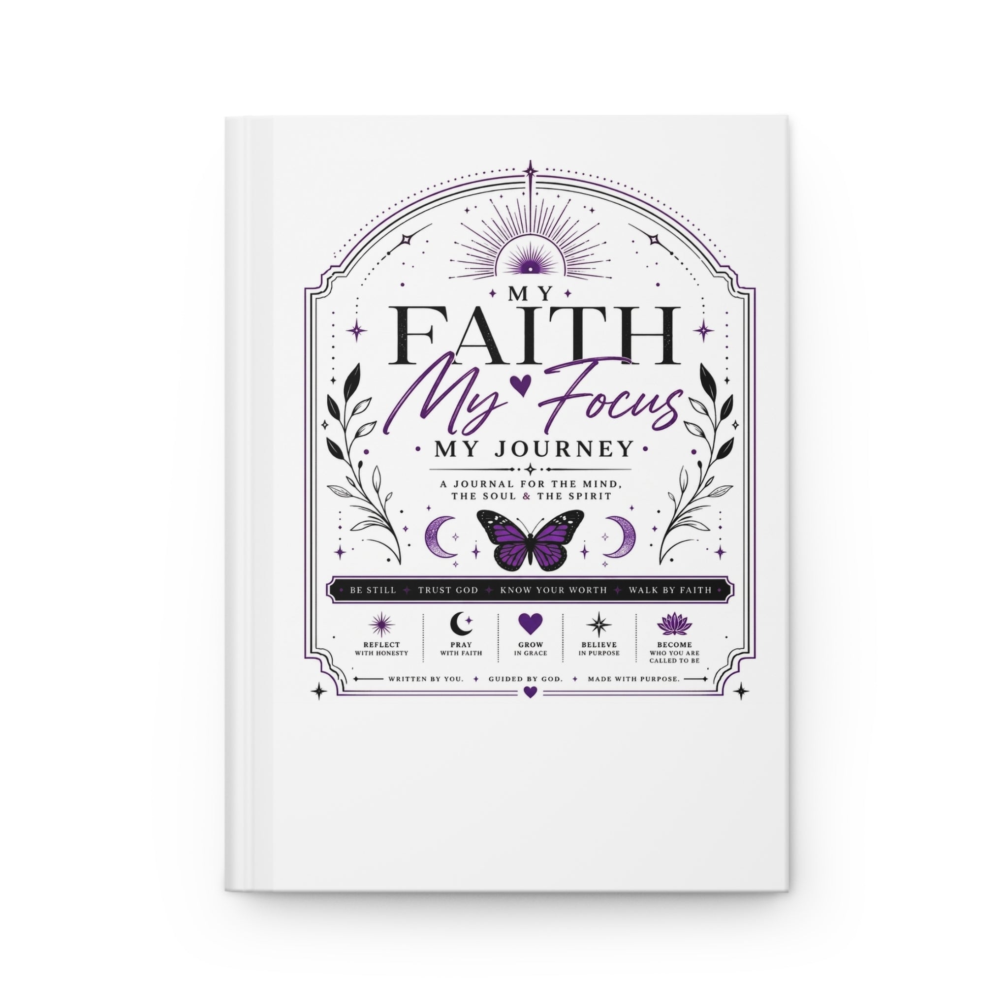 Hardcover Journal — "My Faith, My Focus" Spiritual Guided Notebook (Awaken Within, Lotus & Moon Design)
