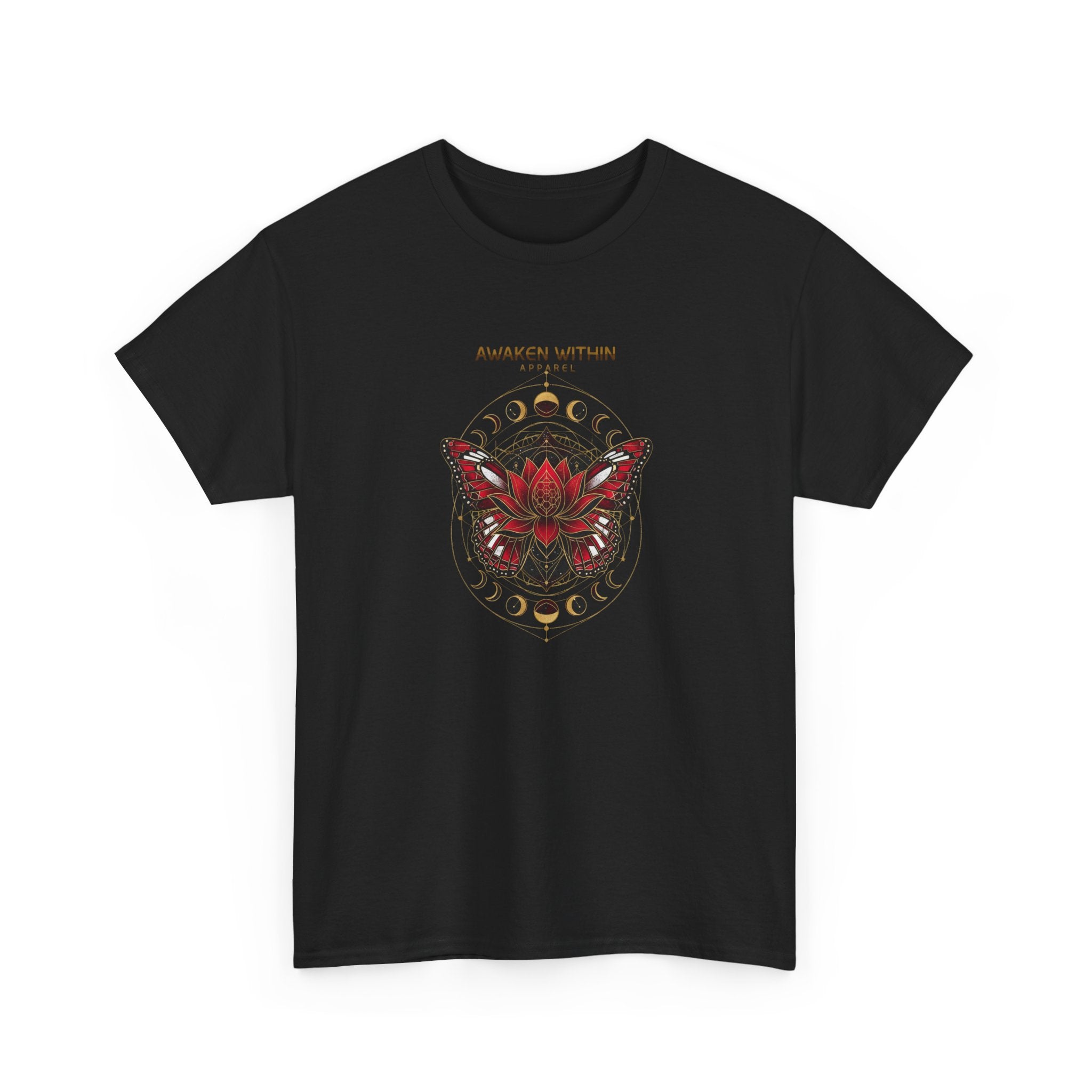 Awaken Within Tee — Red Lotus & Moth Spiritual Graphic T-Shirt