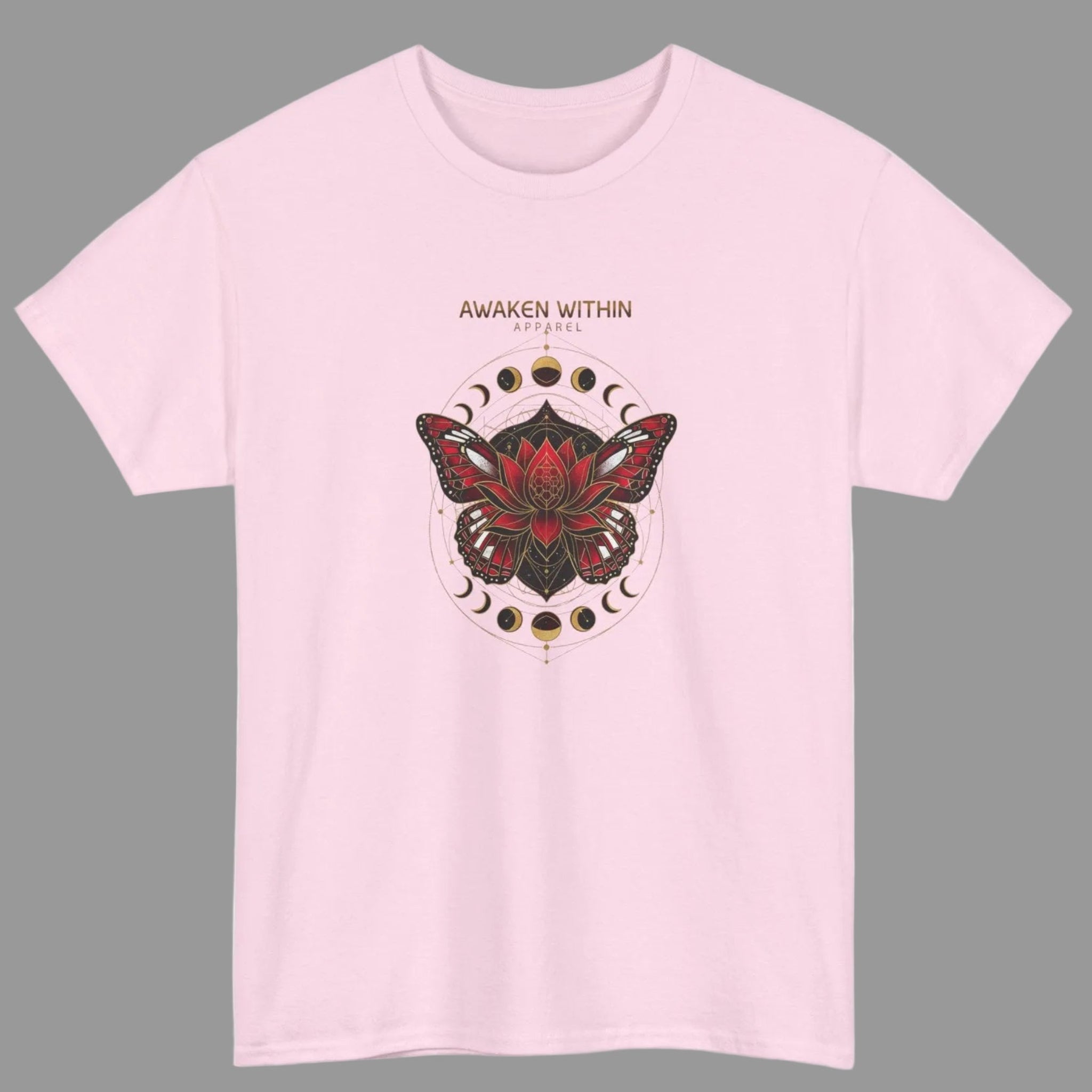 Awaken Within Tee — Red Lotus & Moth Spiritual Graphic T-Shirt