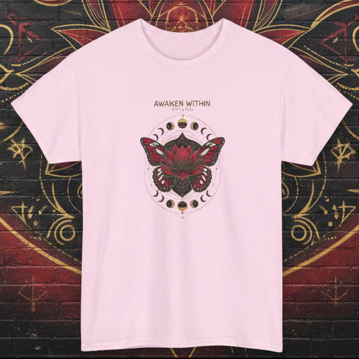 Awaken Within Tee — Red Lotus & Moth Spiritual Graphic T-Shirt