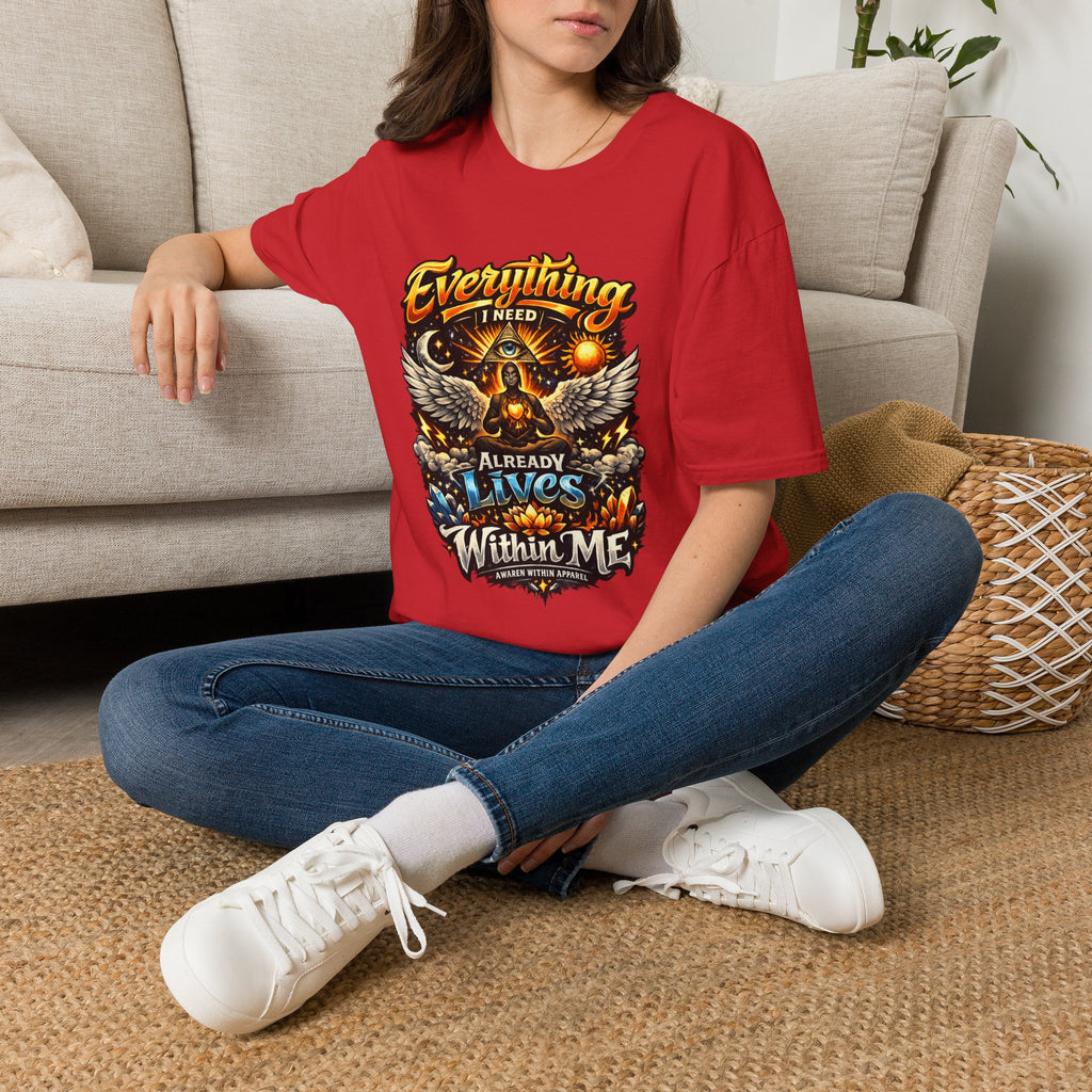 Spiritual Graphic T-Shirt — "Everything I Need Already Lives Within Me" - Awaken Within Apparel
