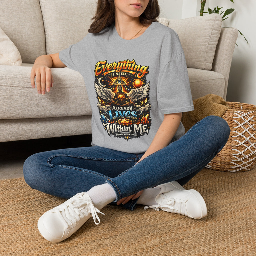 Spiritual Graphic T-Shirt — "Everything I Need Already Lives Within Me" - Awaken Within Apparel