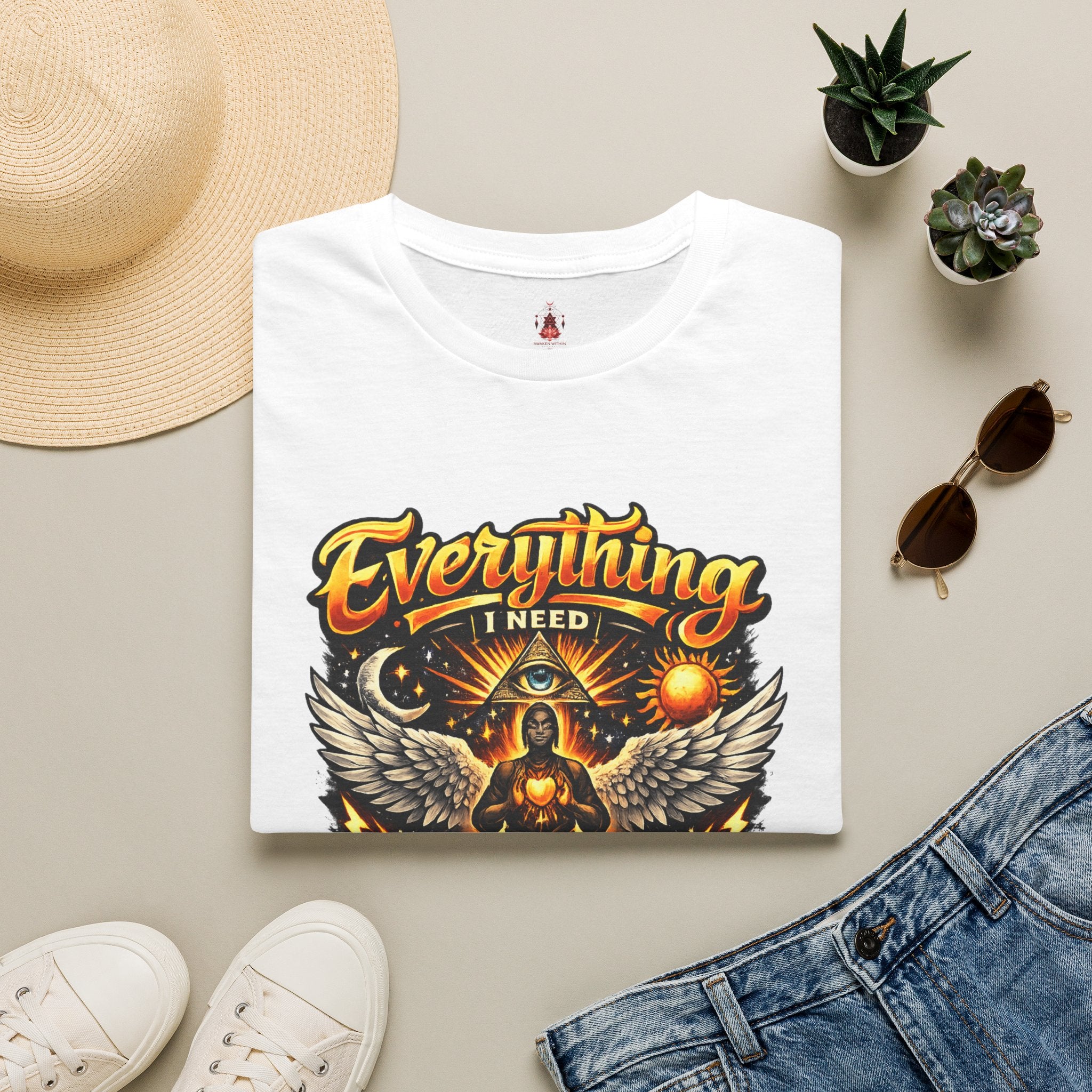 Spiritual Graphic T-Shirt — "Everything I Need Already Lives Within Me" - Awaken Within Apparel