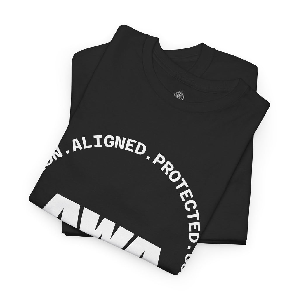 AWA Circle Logo Tee — Bold Black Graphic T‑Shirt with 'AWA' Emblem