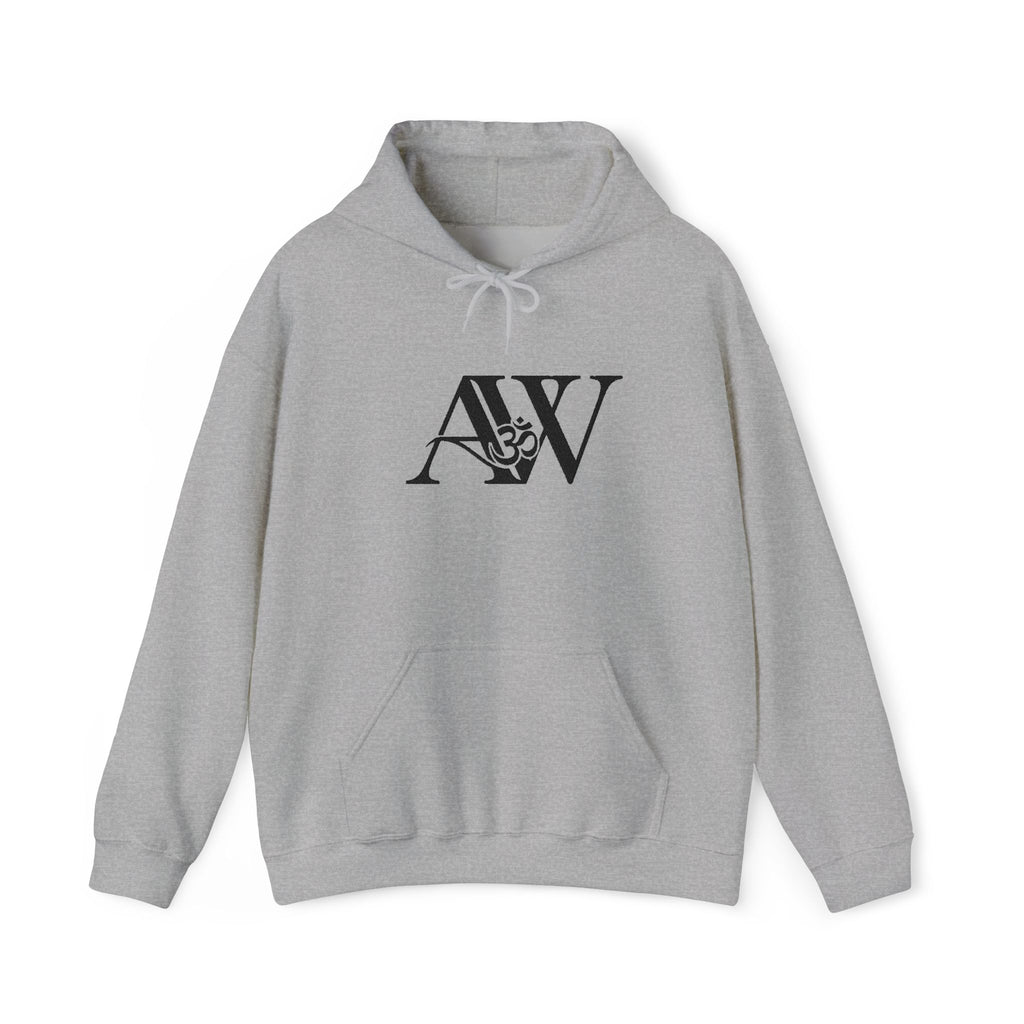 AWA Hero Logo Hoodie — AW Om Serif Monogram Pullover Sweatshirt