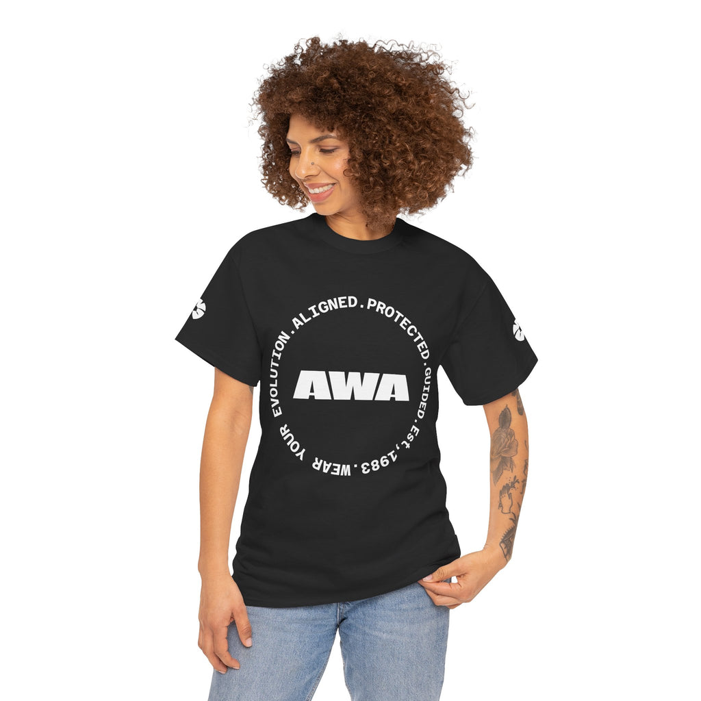 AWA Circle Logo Tee — Bold Black Graphic T‑Shirt with 'AWA' Emblem