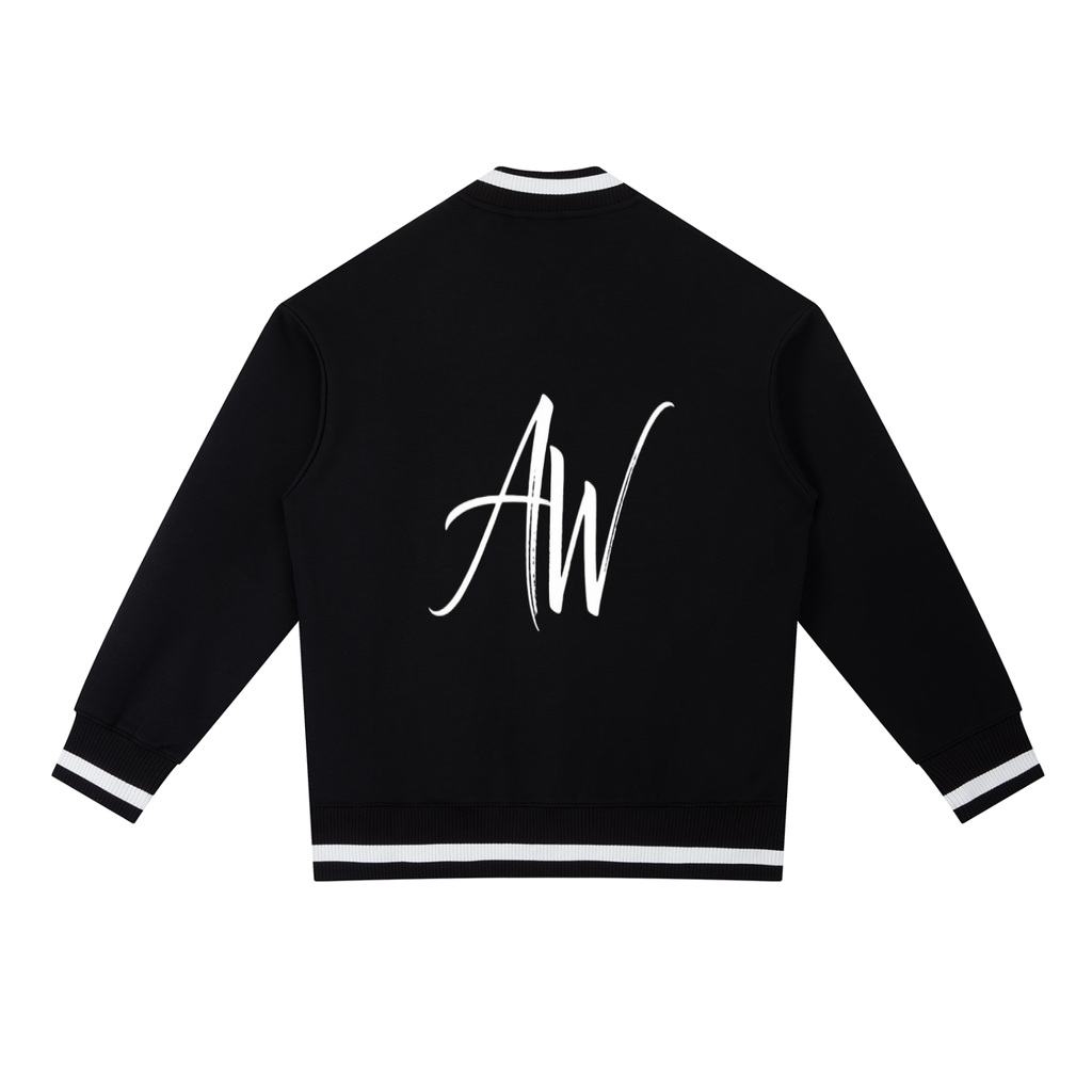 AW Script Contrast Piping Zip Bomber Jacket — Unisex Streetwear Outerwear