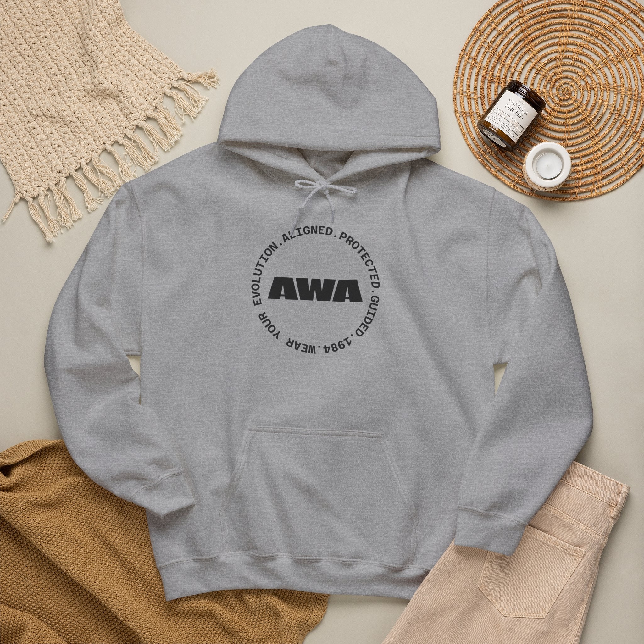 AWA Circle Logo Hoodie — Minimalist Monochrome Pullover