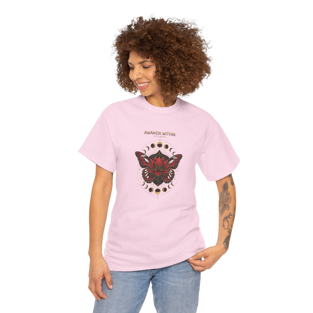 Awaken Within Tee — Red Lotus & Moth Spiritual Graphic T-Shirt